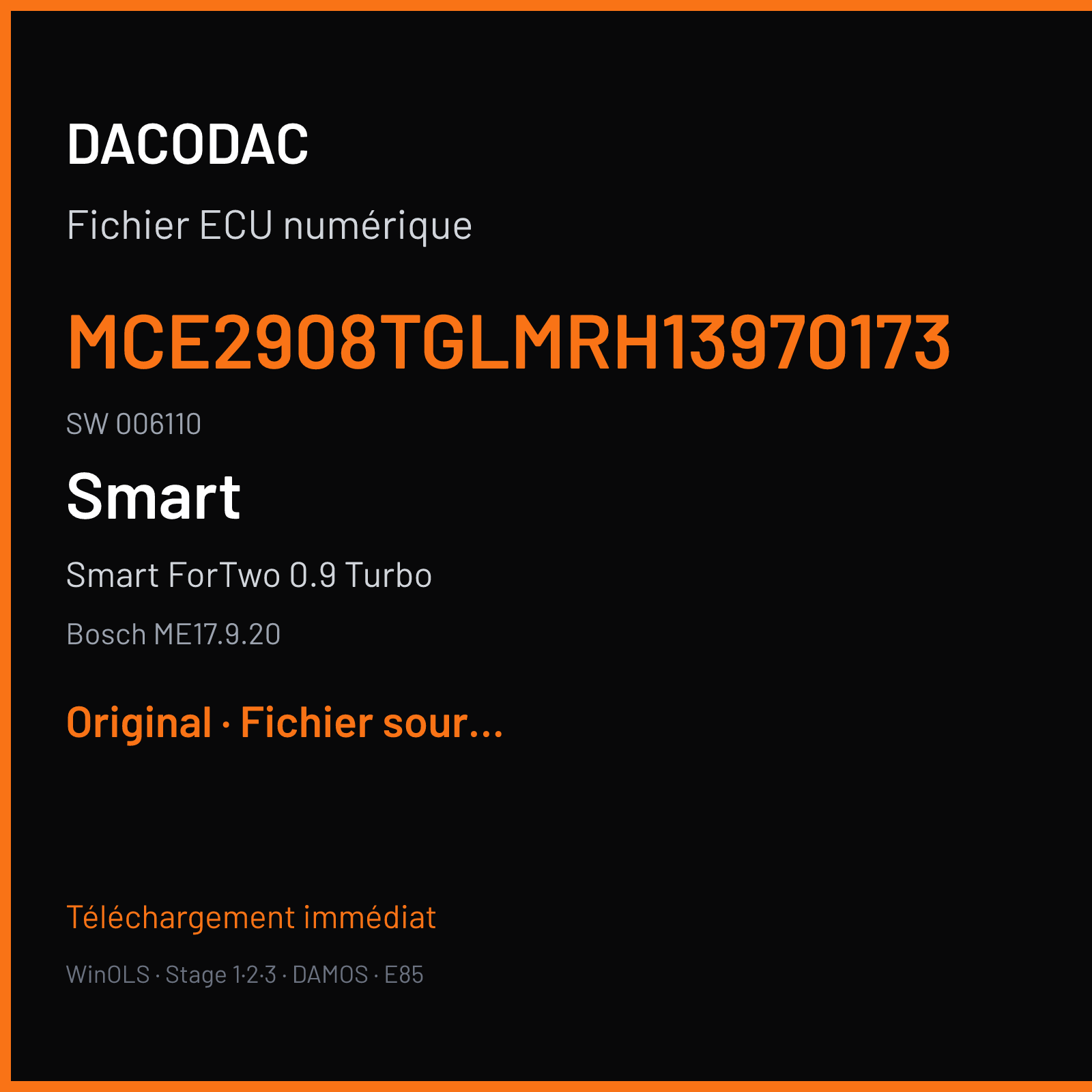Smart ForTwo 0.9 Turbo (2016) — Bosch ME17.9.20 — MCE2908TGLMRH13970173 · 006110 — Original