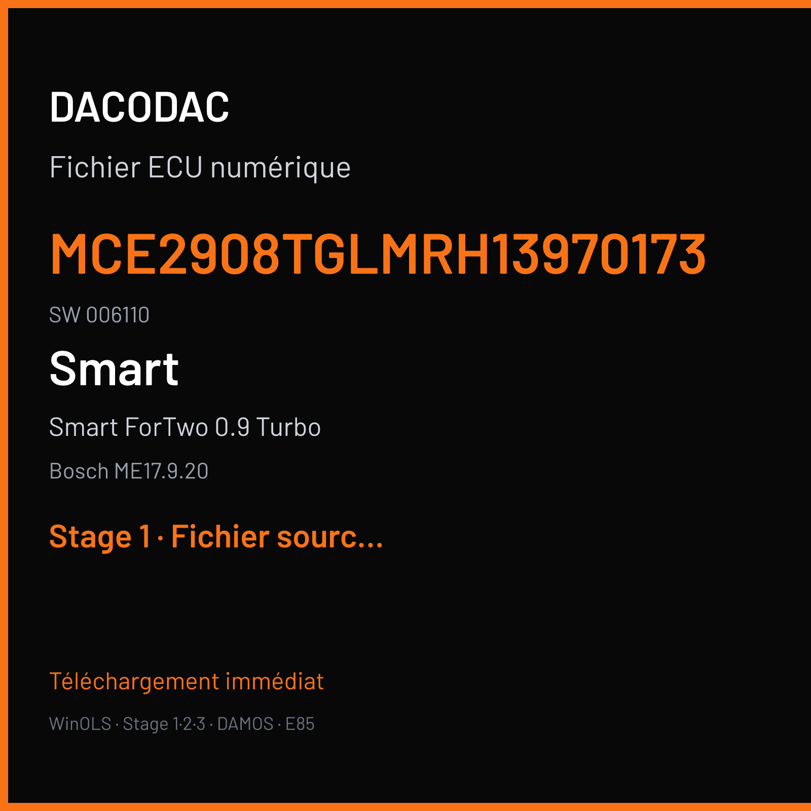 Smart ForTwo 0.9 Turbo (2016) — Bosch ME17.9.20 — MCE2908TGLMRH13970173 · 006110 — Stage 1