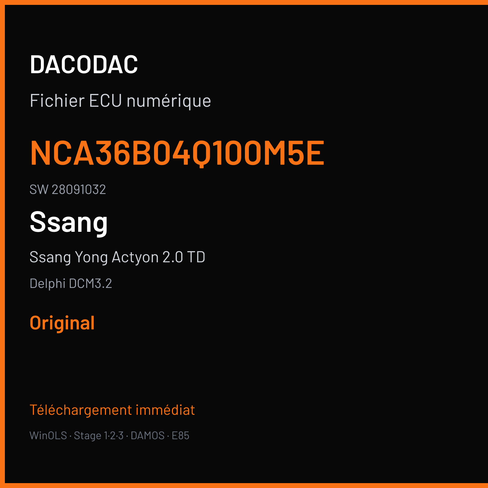 Ssang Yong Actyon 2.0 TD 141 ch — Delphi DCM3.2 — NCA36B04Q100M5E · 28091032 — Original
