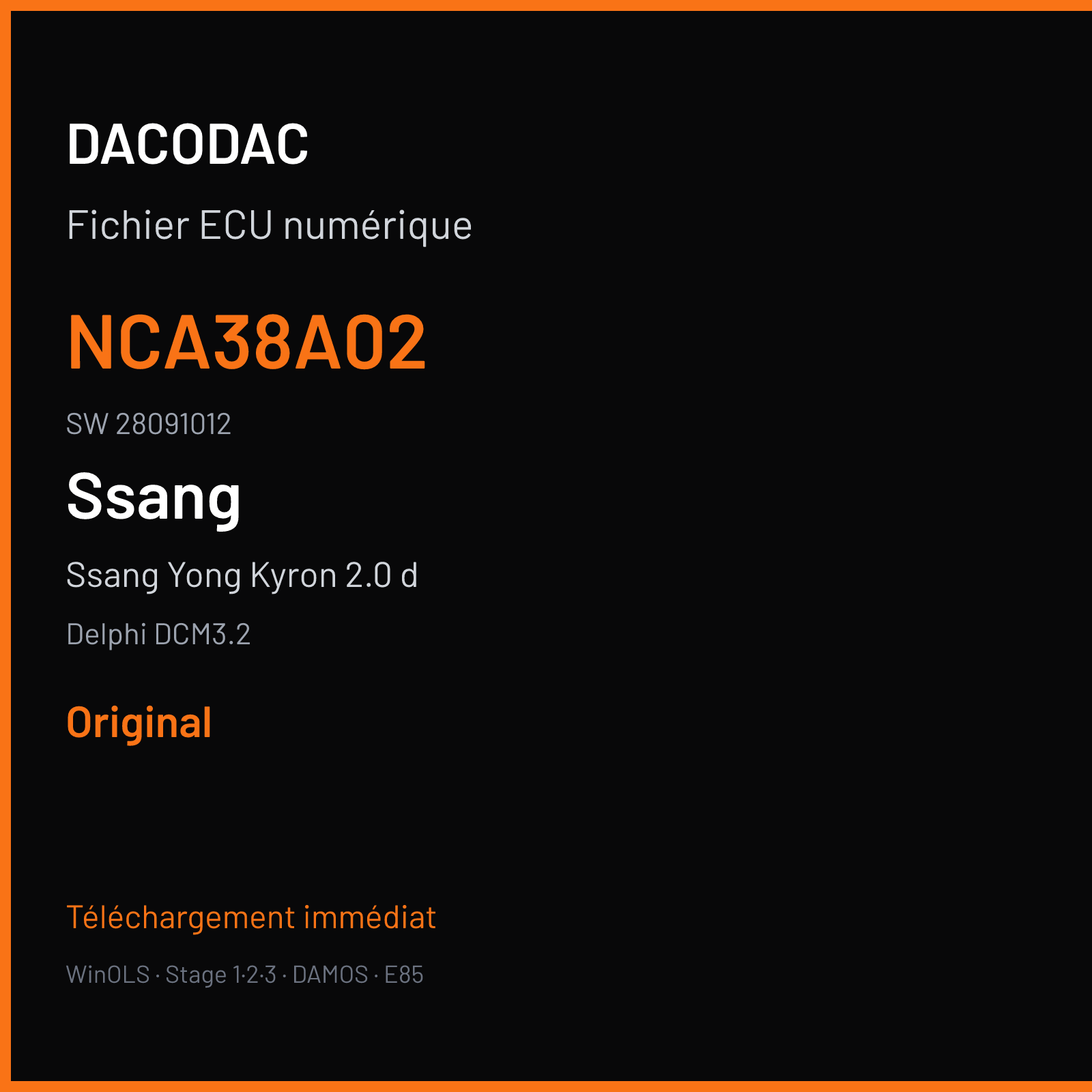 Ssang Yong Kyron 2.0 d 141 ch — Delphi DCM3.2 — NCA38A02 · 28091012 — Original
