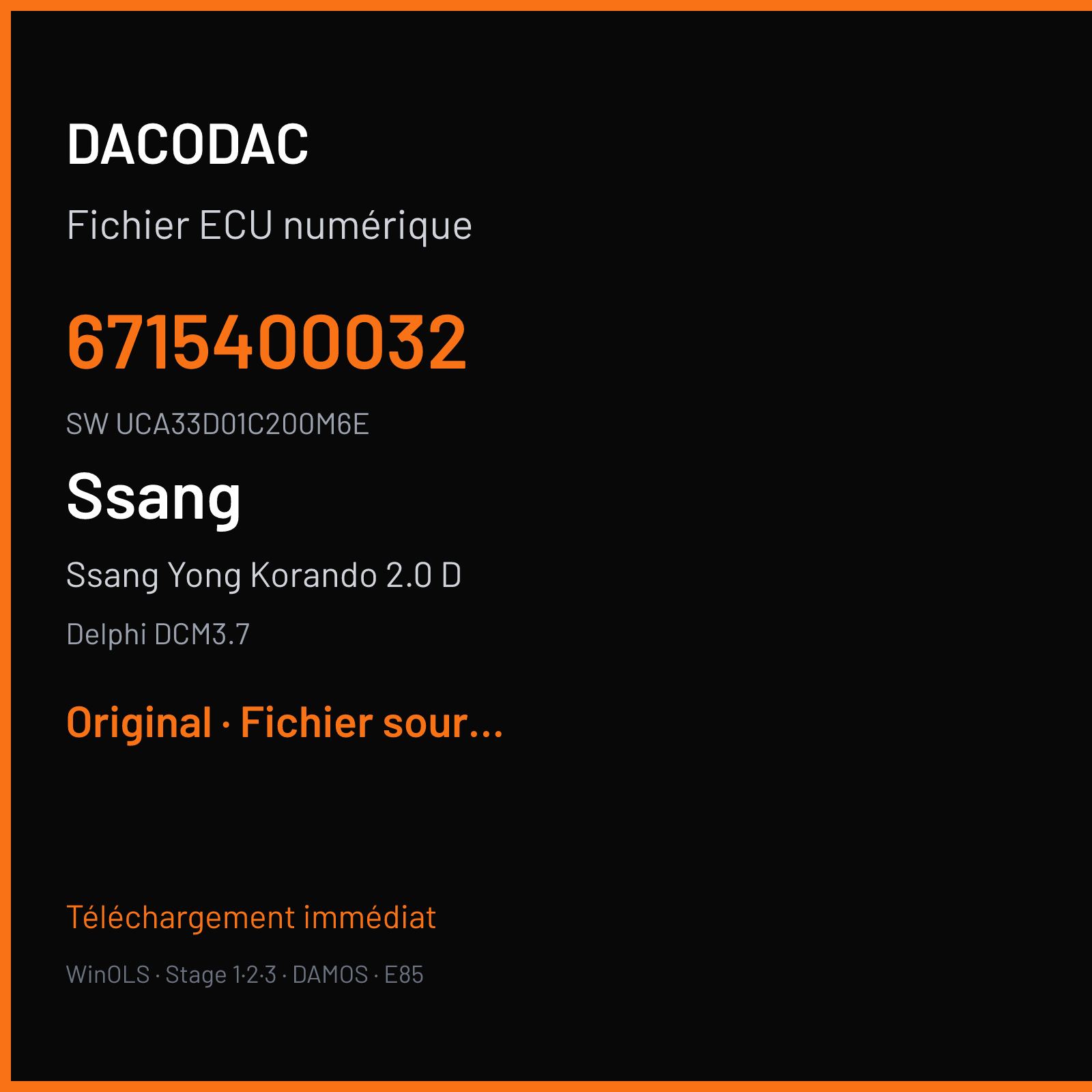 Ssang Yong Korando 2.0 D 175 ch (2011) — Delphi DCM3.7 — 6715400032 · UCA33D01C200M6E · UCA33D00 — Original