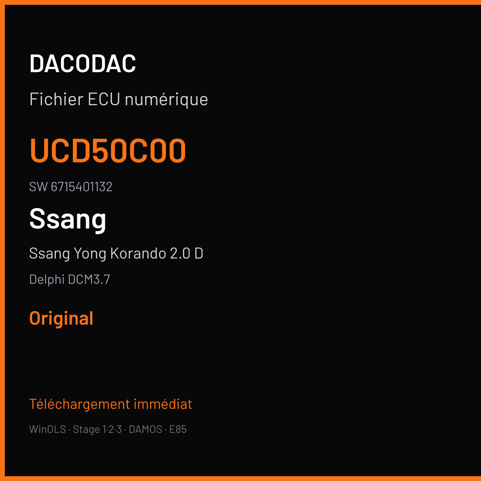 Ssang Yong Korando 2.0 D 155 ch (2016) — Delphi DCM3.7 — UCD50C00 · 6715401132 — Original