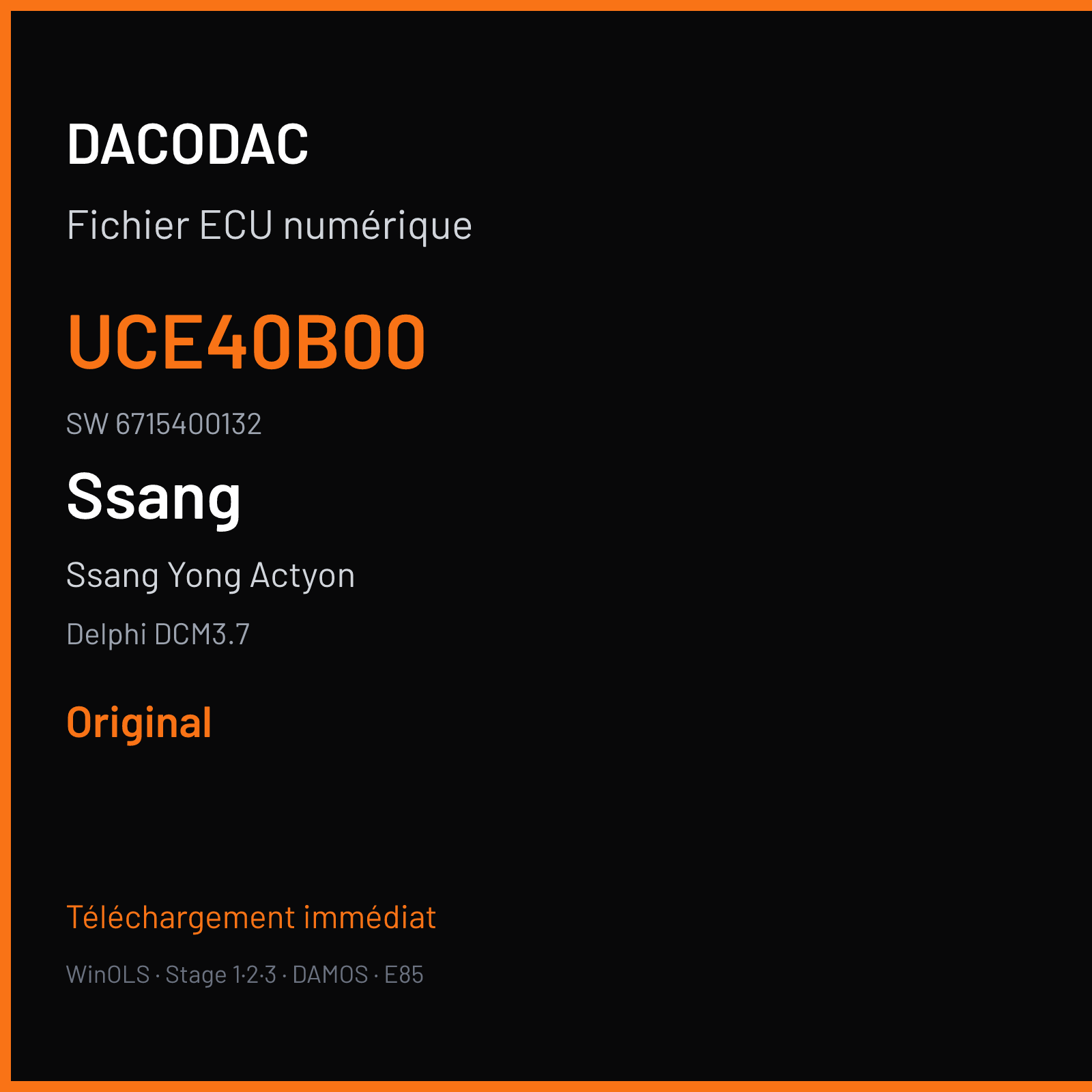 Ssang Yong Actyon 155 ch (2013) — Delphi DCM3.7 — UCE40B00 · 6715400132 · UCE40B89 D20DTR Q150MT6 EXPORT — Original