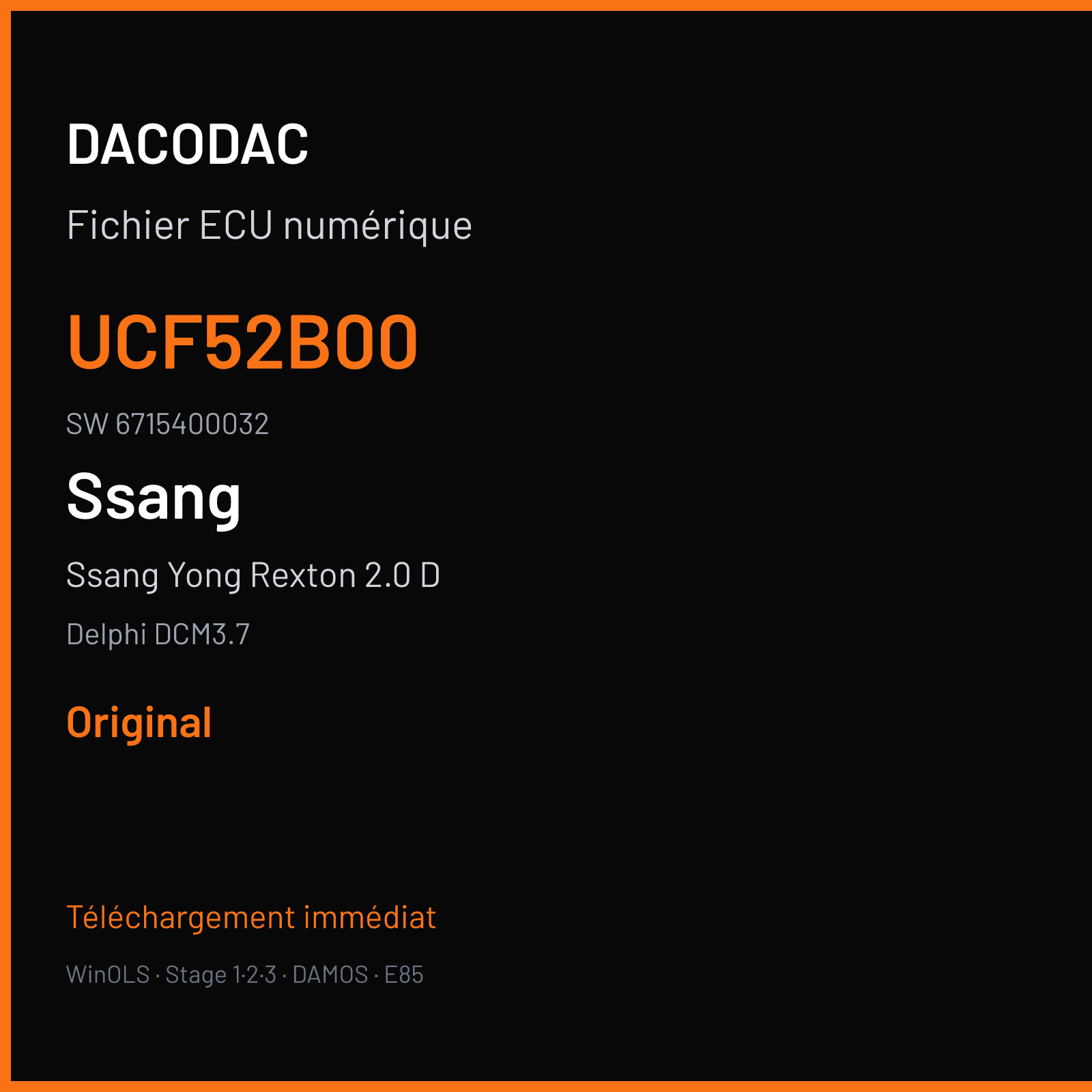 Ssang Yong Rexton 2.0 D 155 ch — Delphi DCM3.7 — UCF52B00 · 6715400032 · UCF52B100 D20DTR Y290AT5 EXP 4WD — Original