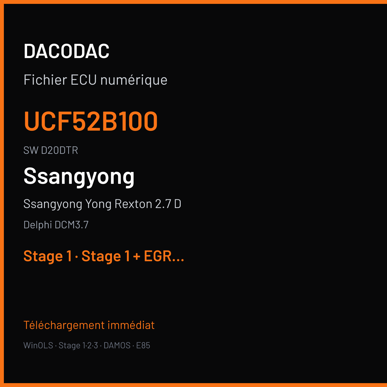 Ssangyong Yong Rexton 2.7 D 155 ch (2014) — Delphi DCM3.7 — UCF52B100 · D20DTR · Y290MT6 EXP 4WD 6715401532 UCF52B100 D20DTR Y290 DUMMY — Stage 1