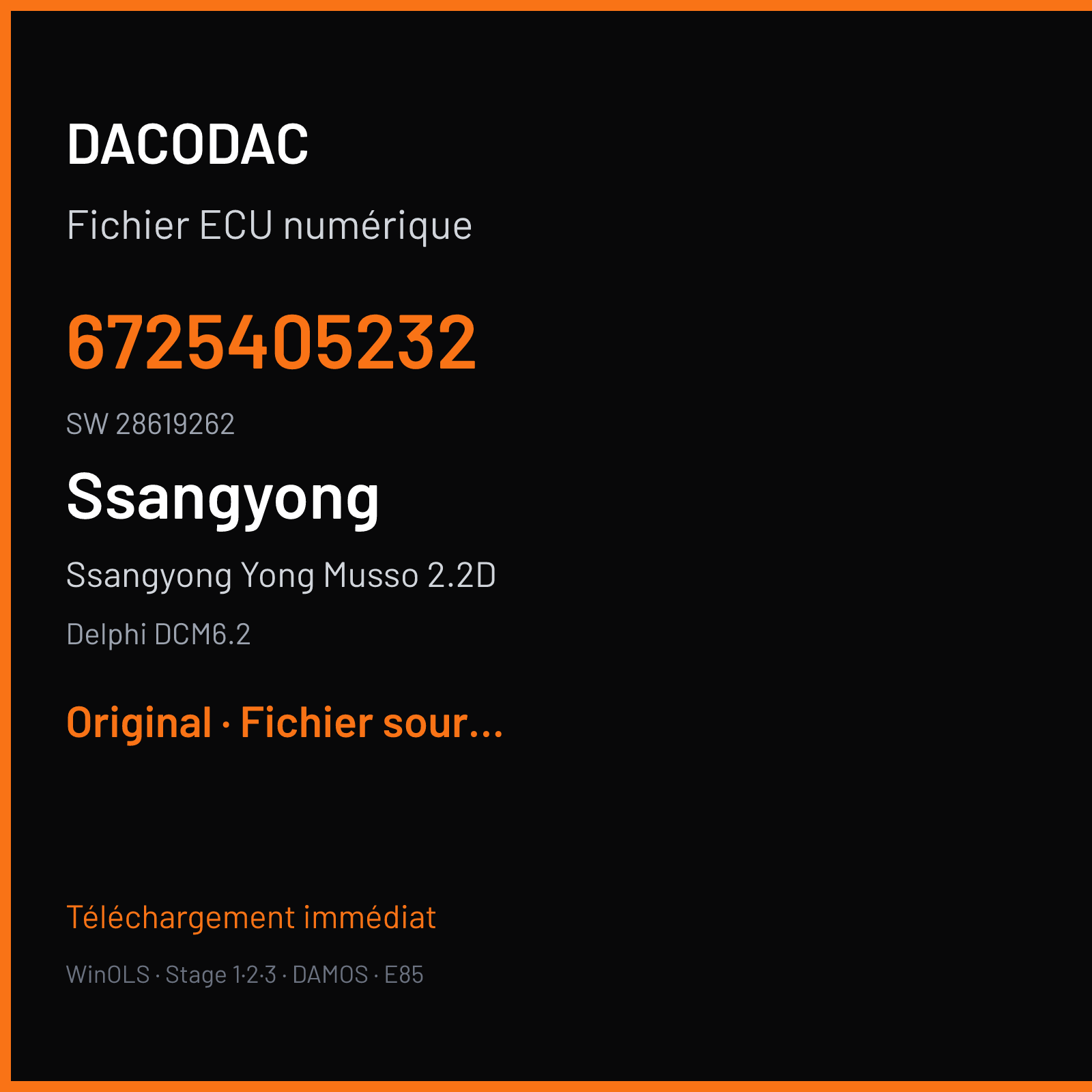 Ssangyong Yong Musso 2.2D 178 ch (2019) — Delphi DCM6.2 — 6725405232 · 28619262 · 1MSSYAPP D407D21 023 Q210L AT EXP 4WD — Original