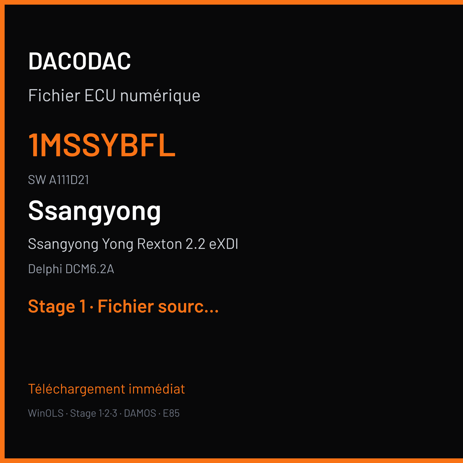 Ssangyong Yong Rexton 2.2 eXDI 180 ch (2020) — Delphi DCM6.2A — 1MSSYBFL · A111D21 · 1MSSYAPP D407D21 023 Q210L MT EXP 4WD 71MSSYAPP D407D21 023 Q210L MT EXP 2WD — Stage 1