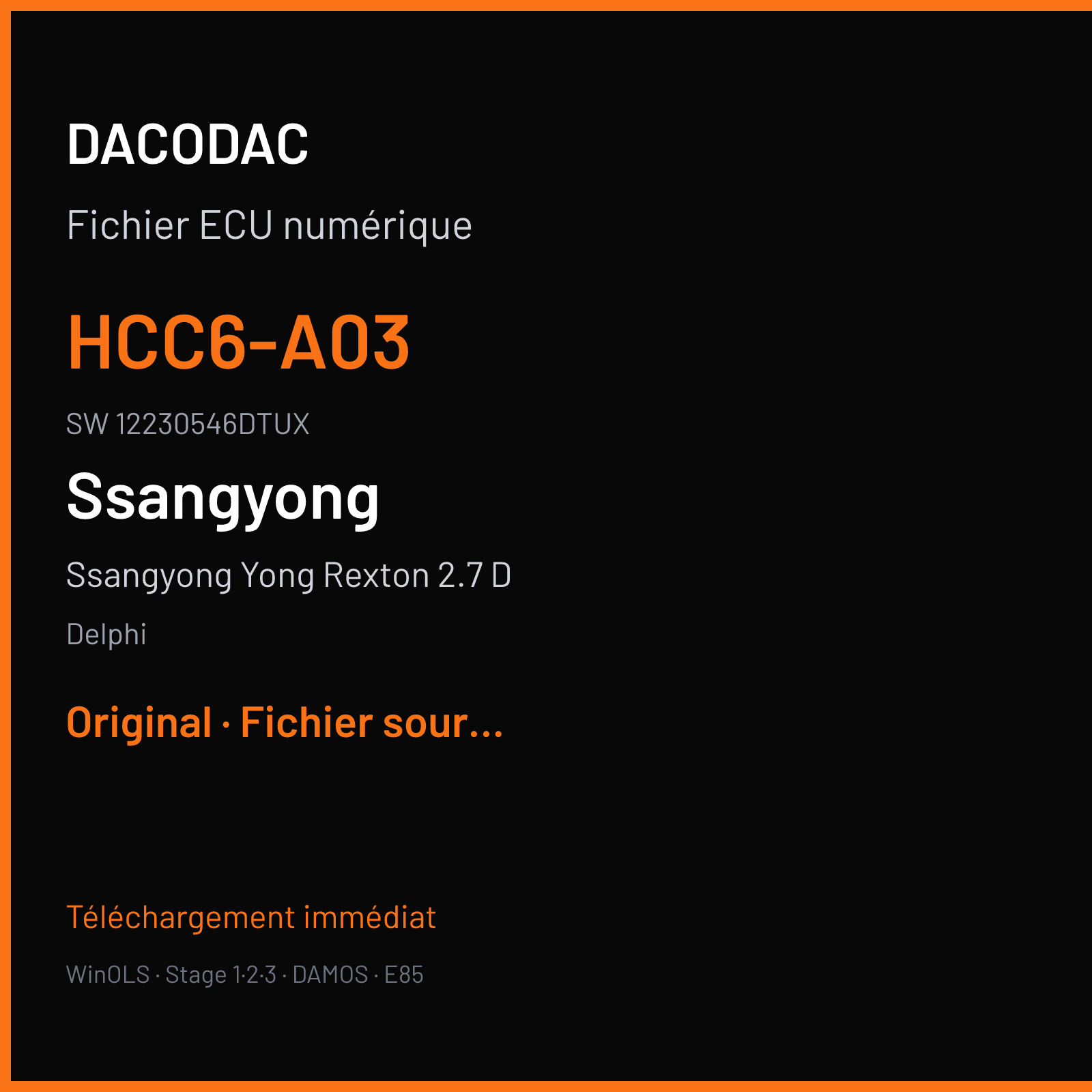 Ssangyong Yong Rexton 2.7 D 165 ch — Delphi — HCC6-A03 · 12230546DTUX — Original
