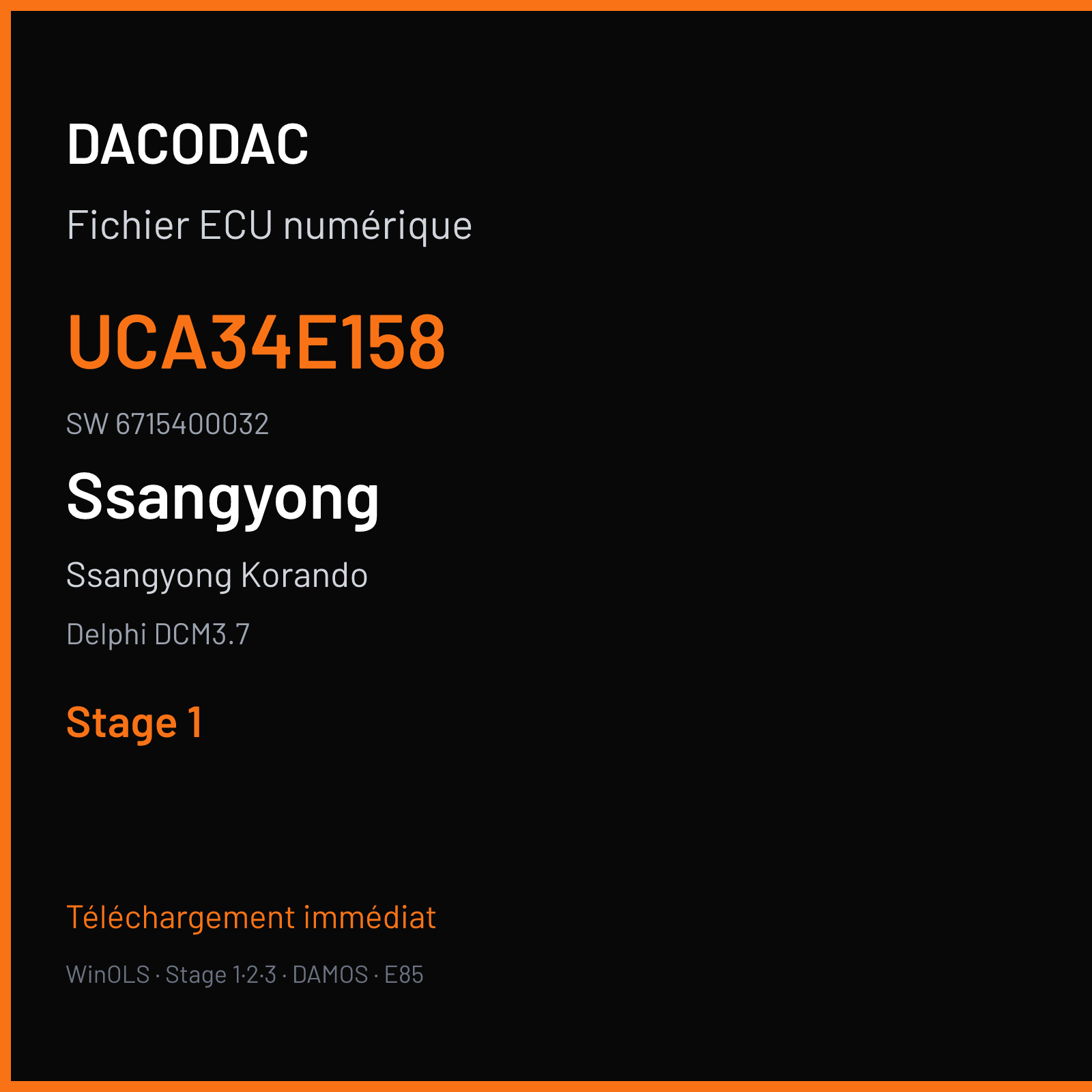 Ssangyong Korando 175 ch (2012) — Delphi DCM3.7 — UCA34E158 · 6715400032 · UCA34E00 — Stage 1