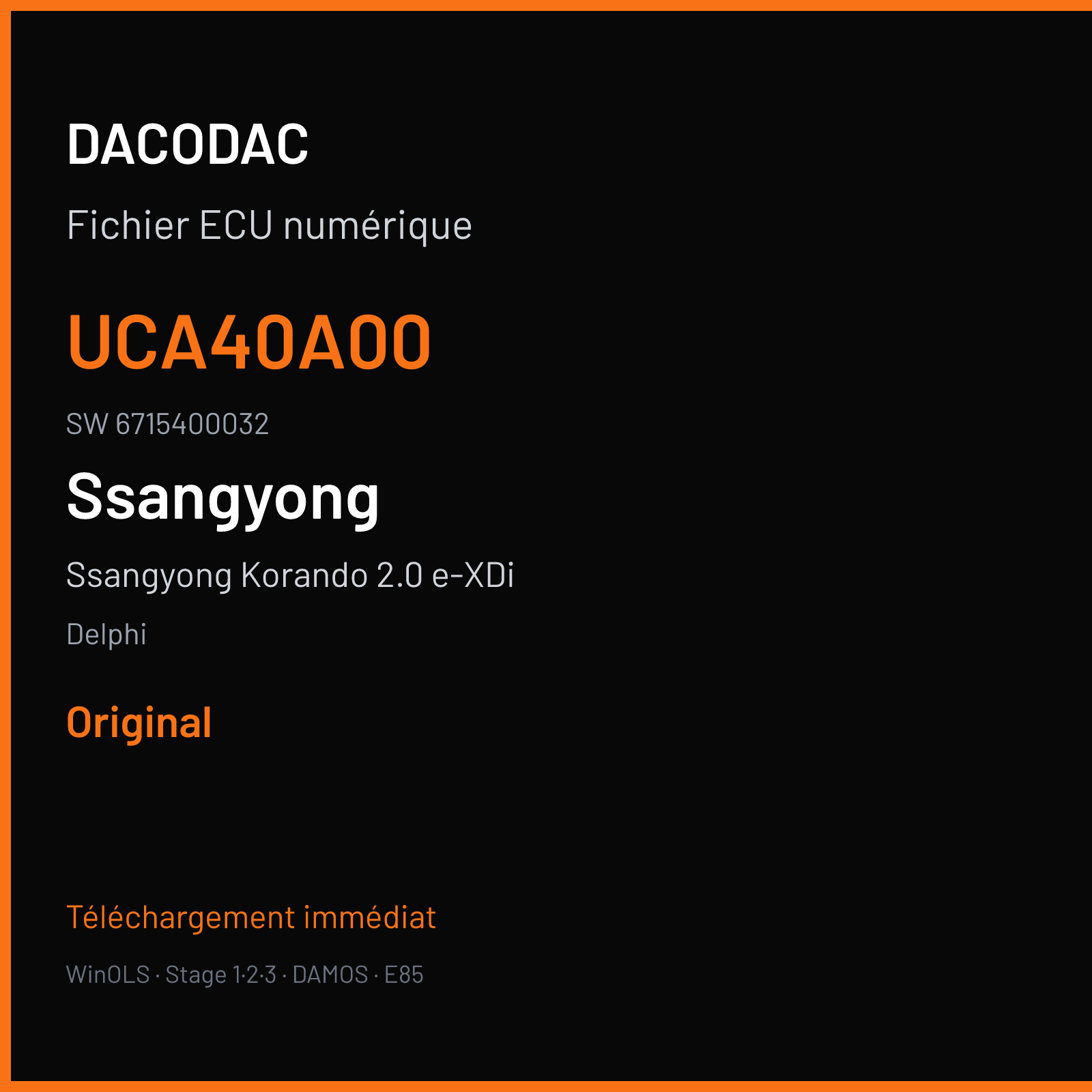 Ssangyong Korando 2.0 e-XDi 175 ch (2012) — Delphi — UCA40A00 · 6715400032 · UCA40A194 DCM 3.7 — Original