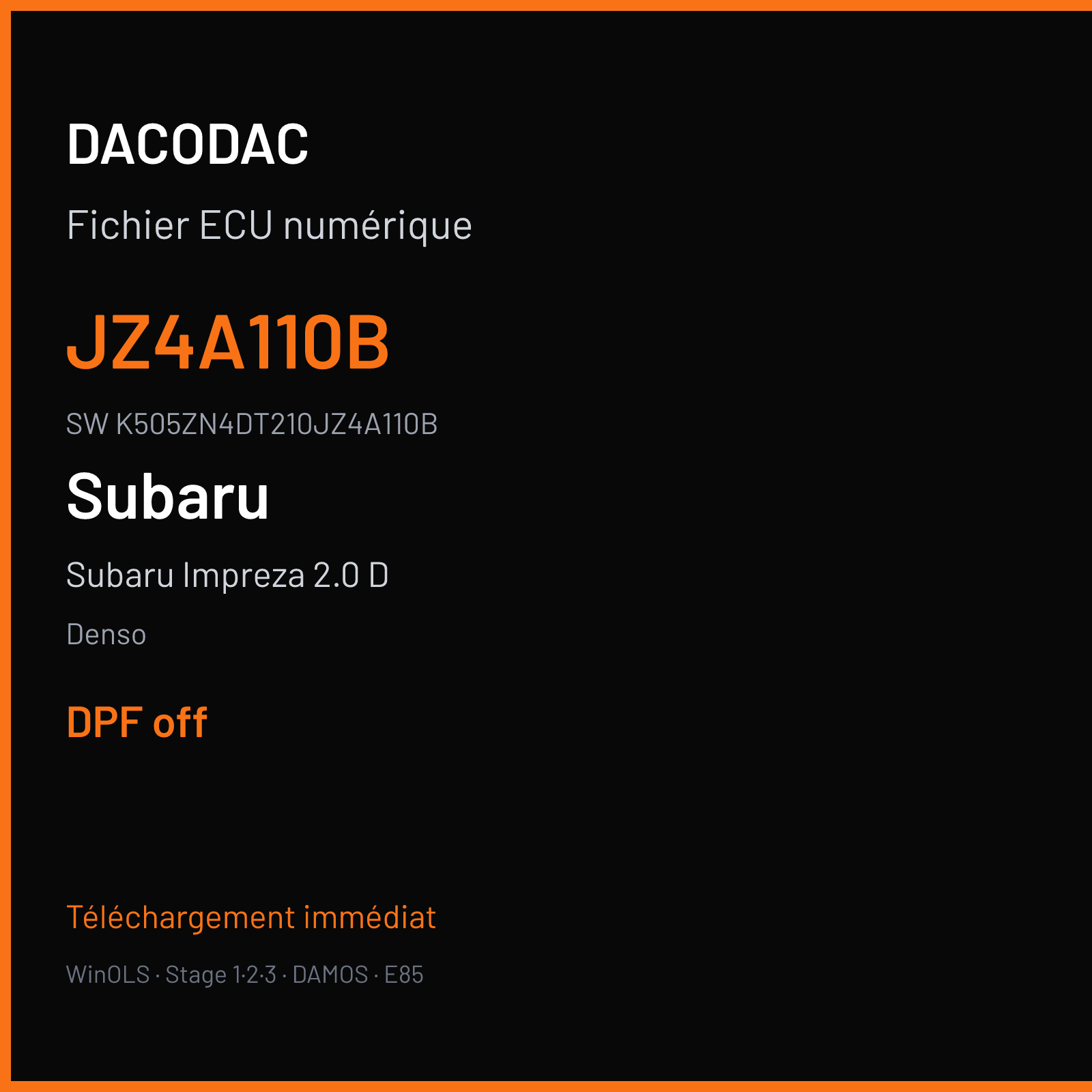 Subaru Impreza 2.0 D 150 ch (2011) — Denso — JZ4A110B · K505ZN4DT210JZ4A110B · K505ZN4DT210JZ4A110B Unknow — DPF off