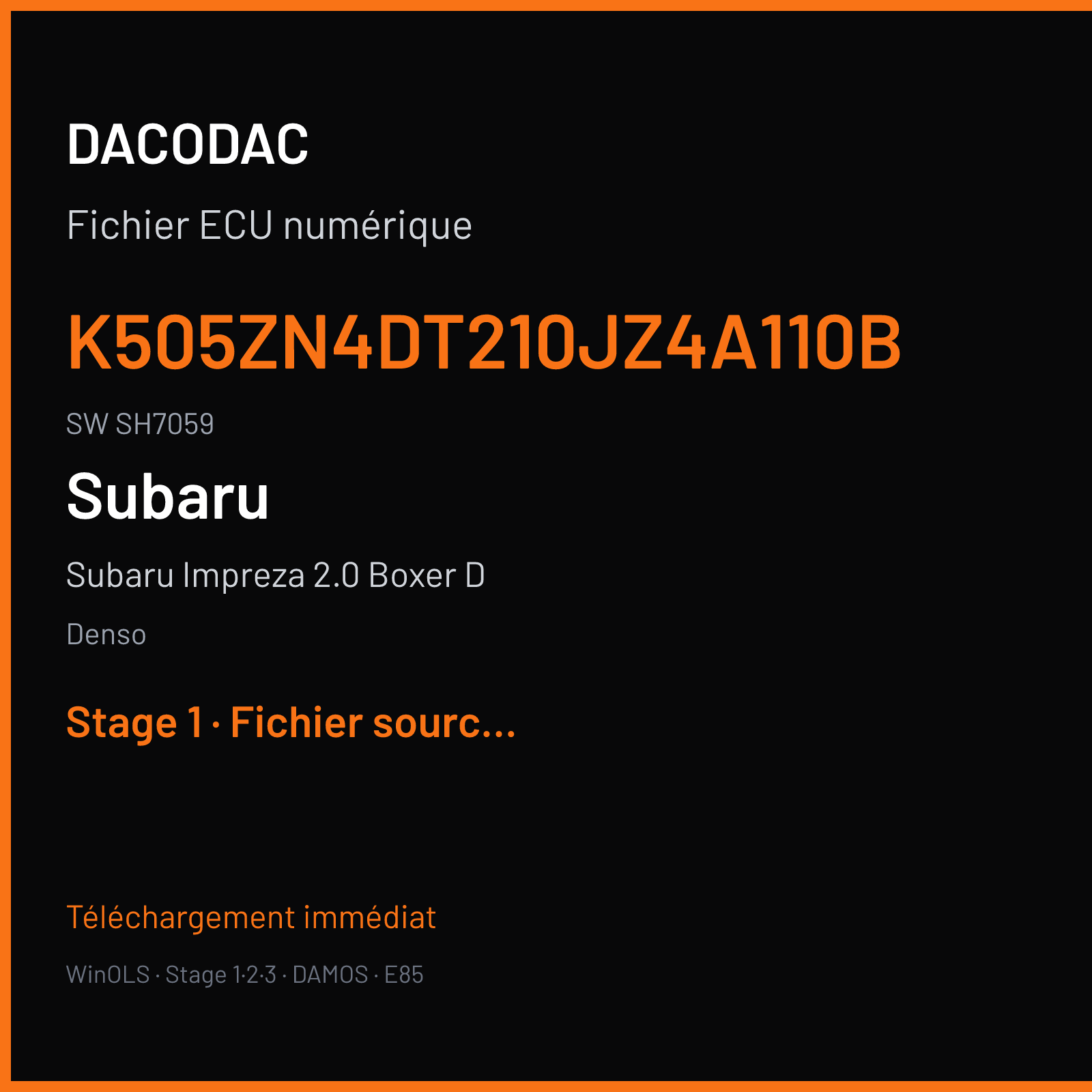 Subaru Impreza 2.0 Boxer D (2012) — Denso — K505ZN4DT210JZ4A110B · SH7059 — Stage 1
