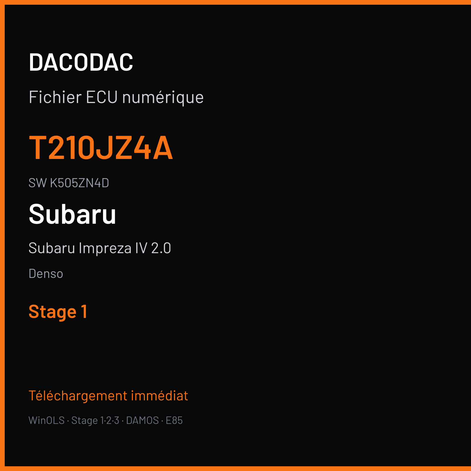Subaru Impreza IV 2.0 147 ch (2012) — Denso — T210JZ4A · K505ZN4D · K505ZN4DT210JZ4A110B — Stage 1