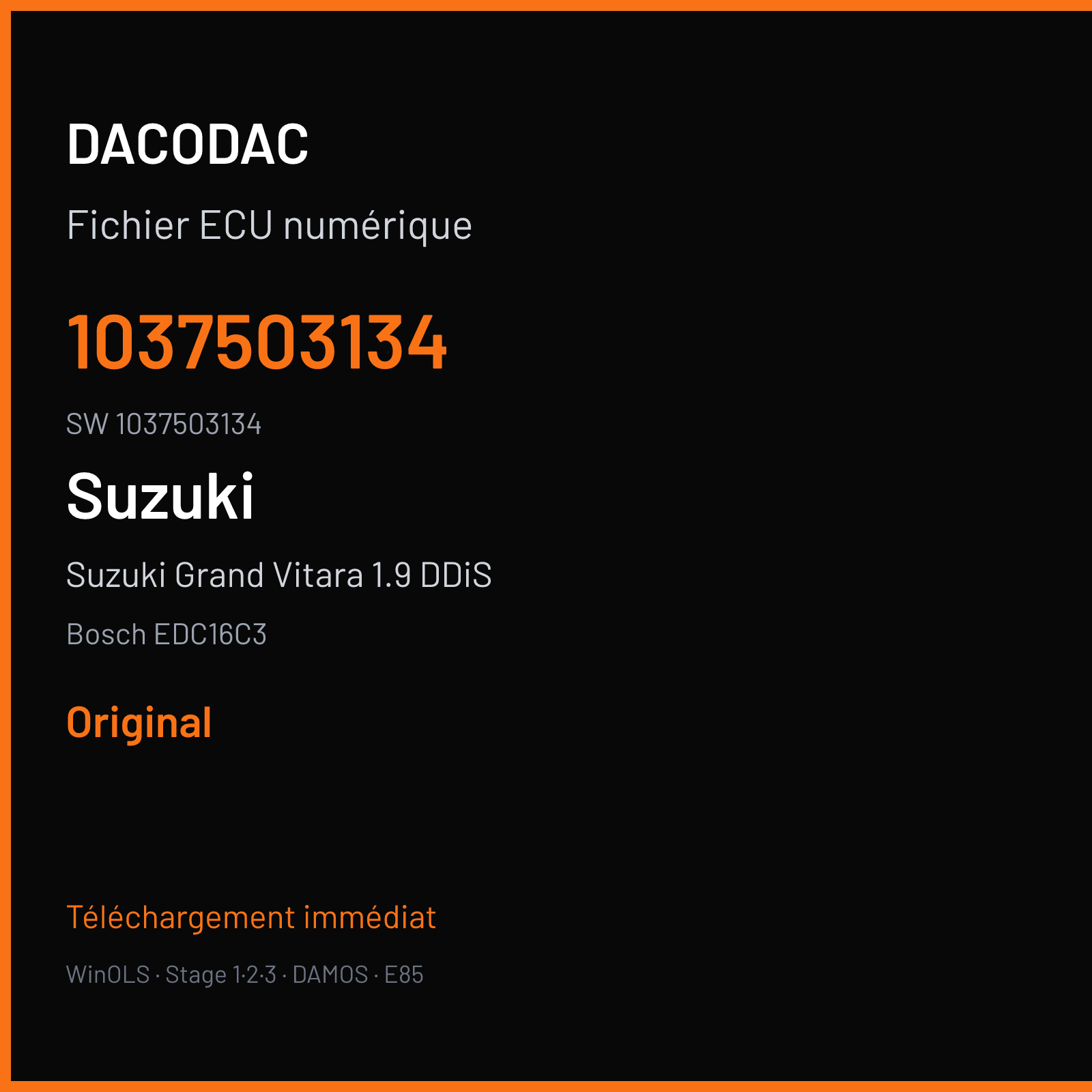 Suzuki Grand Vitara 1.9 DDiS 129 ch (2005) — Bosch EDC16C3 — 1037503134 · 1037503134 · 503134 — Original