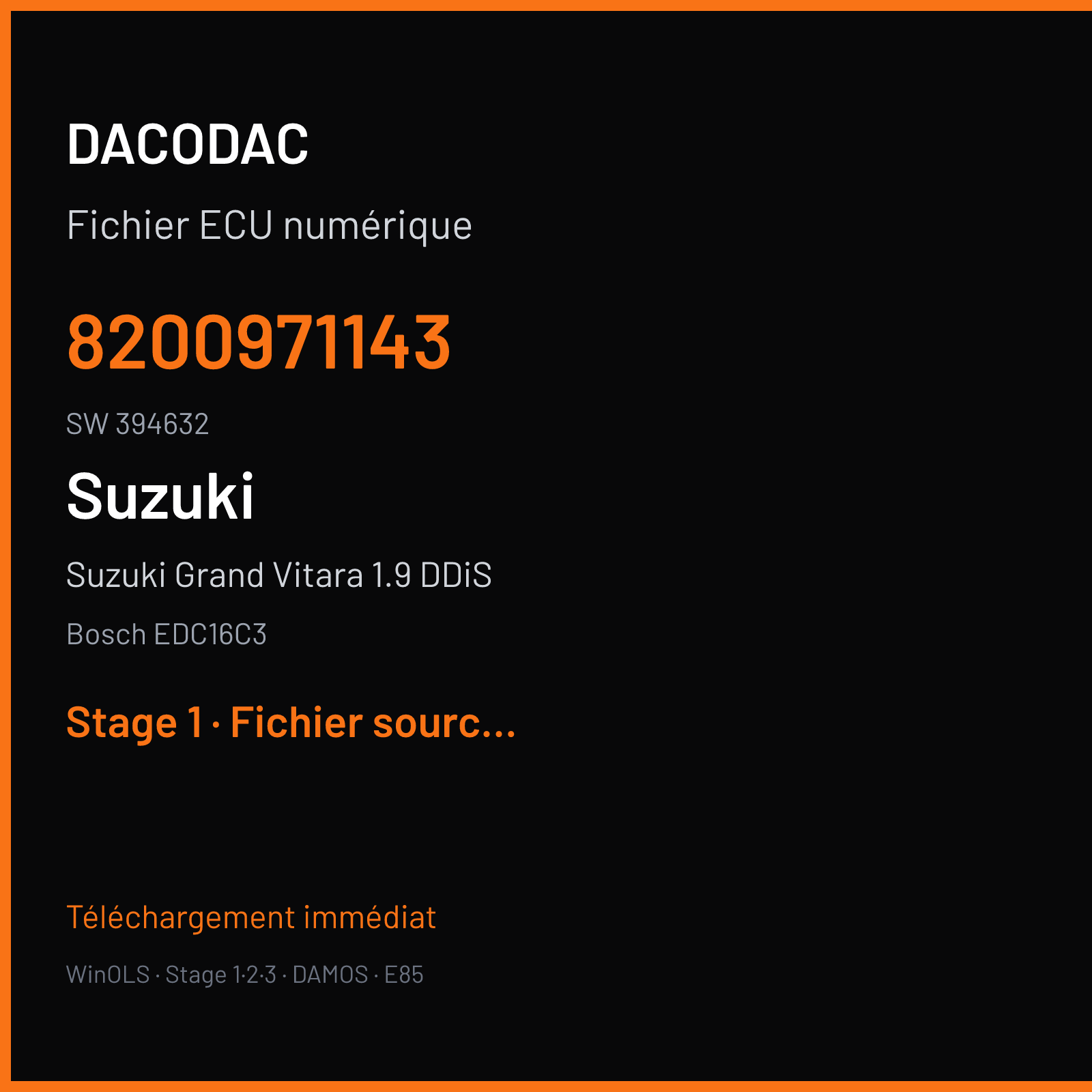 Suzuki Grand Vitara 1.9 DDiS (2009) — Bosch EDC16C3 — 8200971143 · 394632 — Stage 1