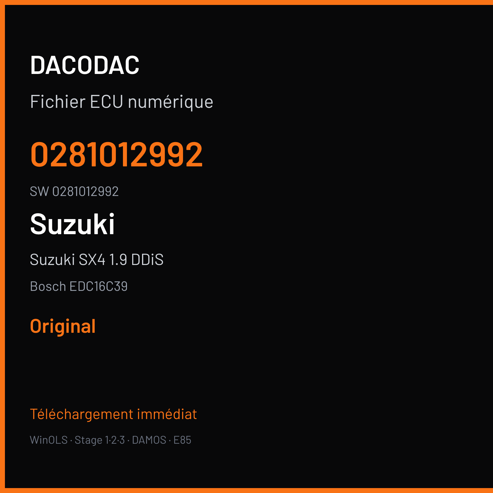 Suzuki SX4 1.9 DDiS 120 ch (2008) — Bosch EDC16C39 — 0281012992 · 0281012992 · 386706 — Original