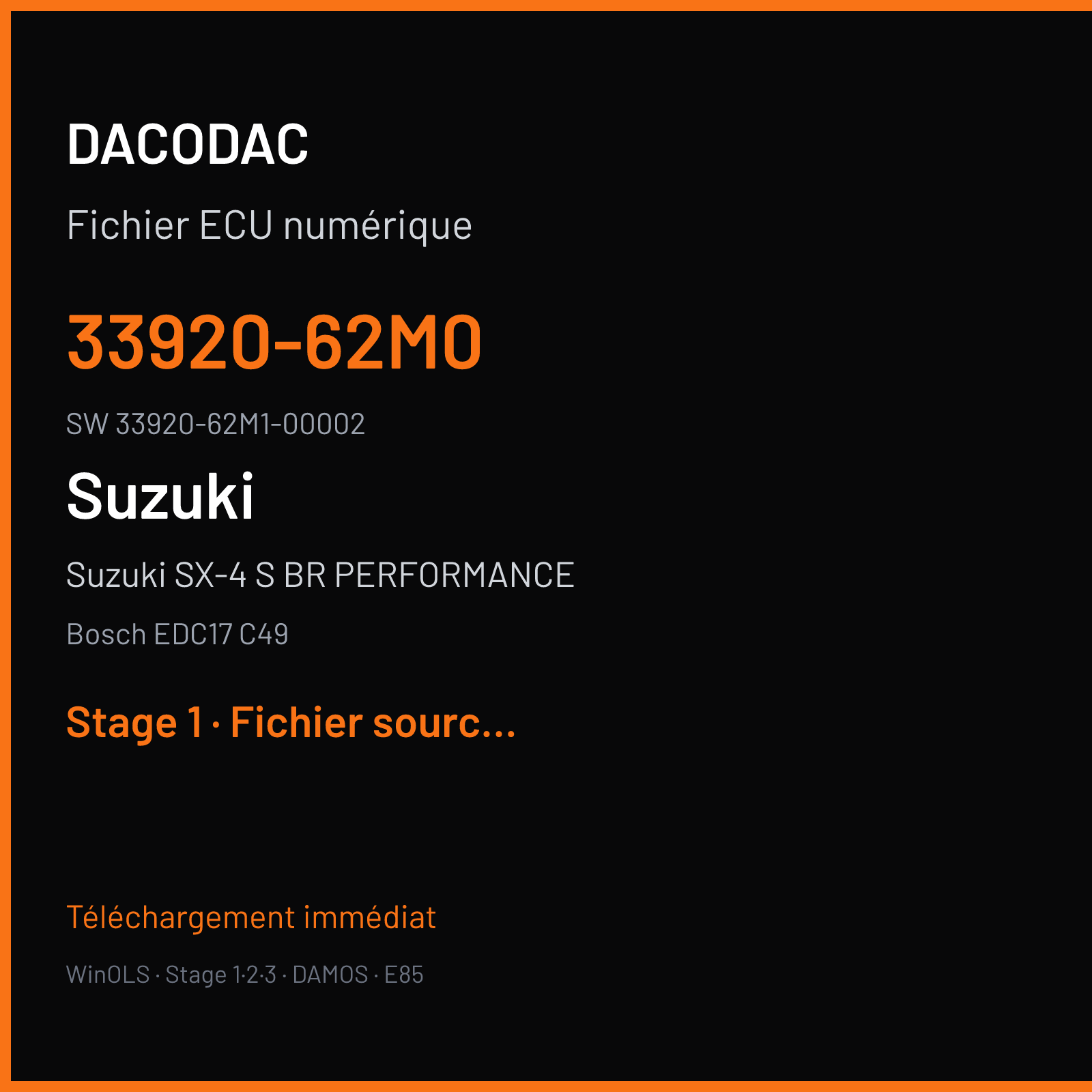 Suzuki SX-4 S BR PERFORMANCE 120 ch (2014) — Bosch EDC17 C49 — 33920-62M0 · 33920-62M1-00002 · 540628 — Stage 1
