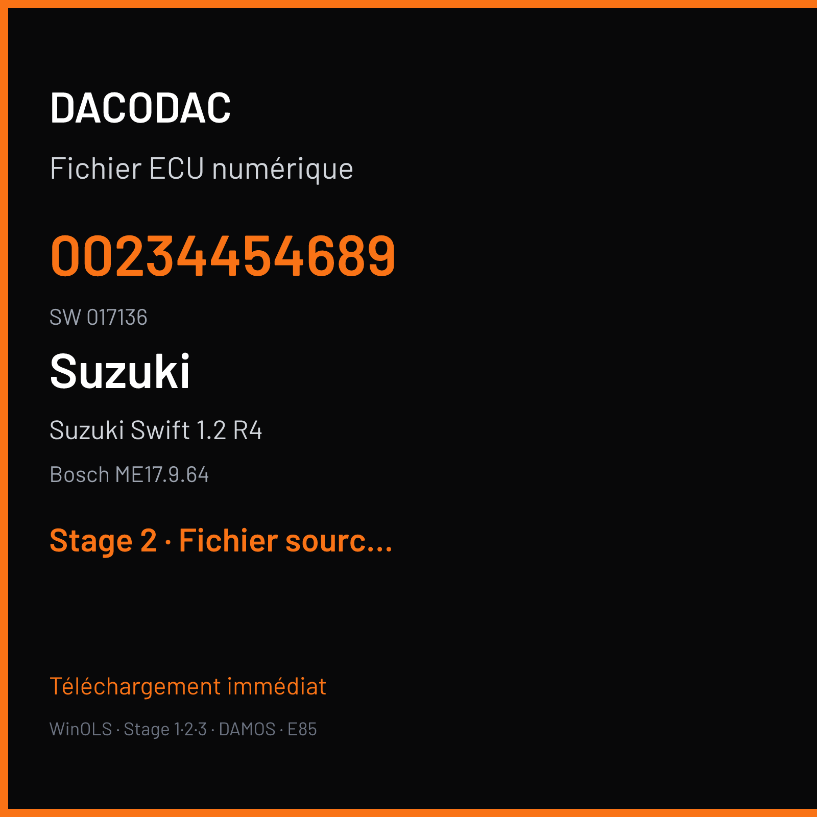 Suzuki Swift 1.2 R4 (2019) — Bosch ME17.9.64 — 00234454689 · 017136 — Stage 2