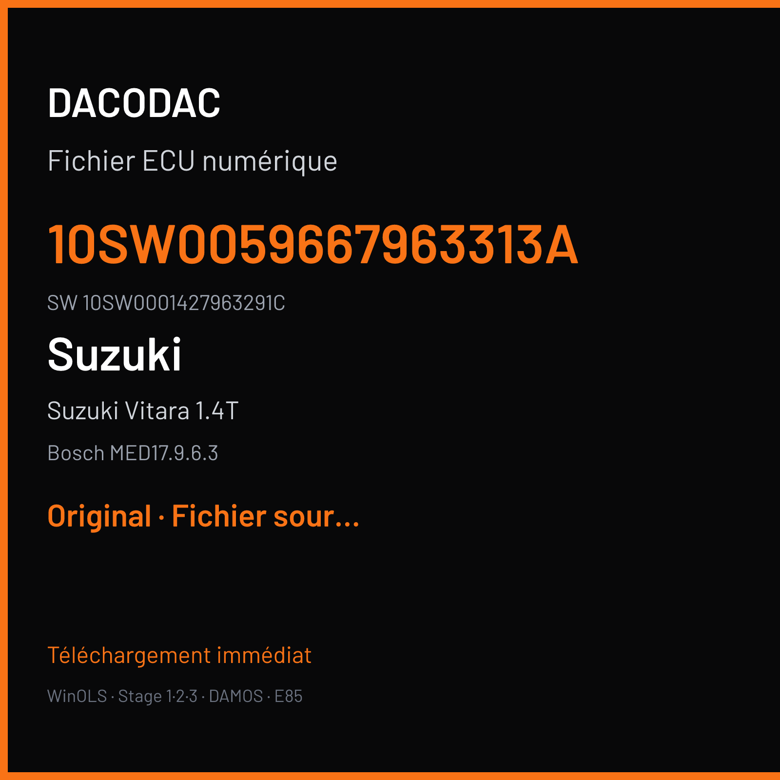 Suzuki Vitara 1.4T 150 ch (2018) — Bosch MED17.9.6.3 — 10SW0059667963313A · 10SW0001427963291C · 005966 — Original