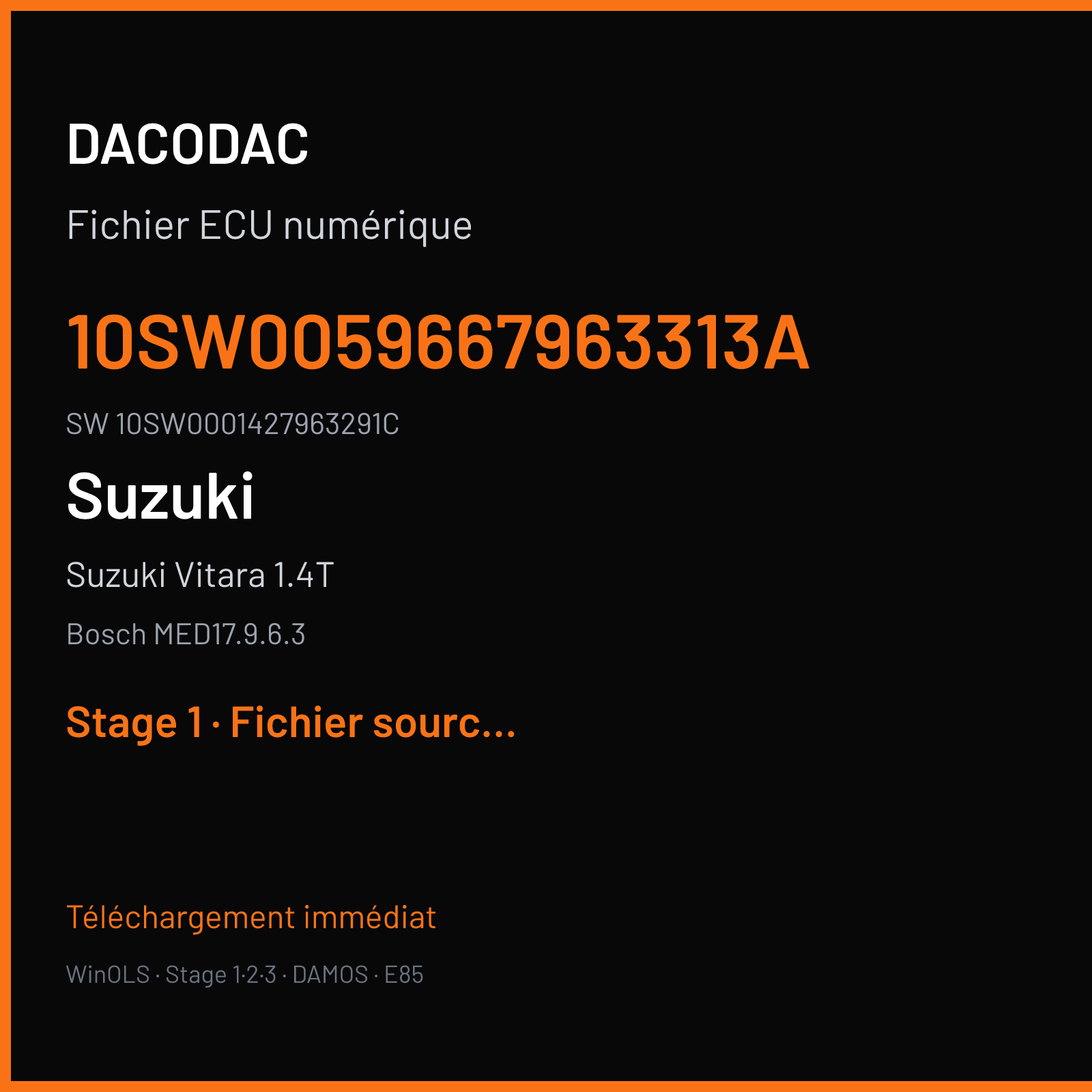 Suzuki Vitara 1.4T 150 ch (2018) — Bosch MED17.9.6.3 — 10SW0059667963313A · 10SW0001427963291C · 005966 — Stage 1