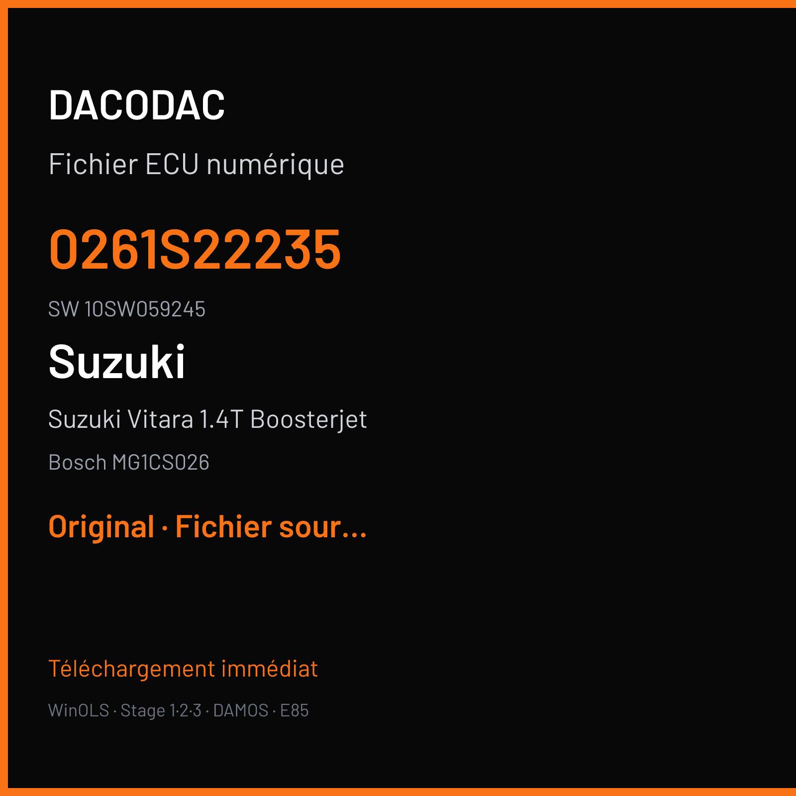Suzuki Vitara 1.4T Boosterjet 129 ch (2020) — Bosch MG1CS026 — 0261S22235 · 10SW059245 · 059245 — Original