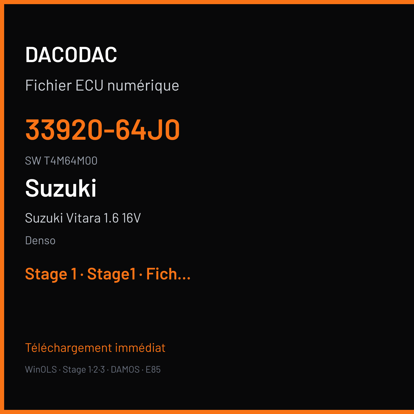 Suzuki Vitara 1.6 16V (2006) — Denso — 33920-64J0 · T4M64M00 — Stage 1