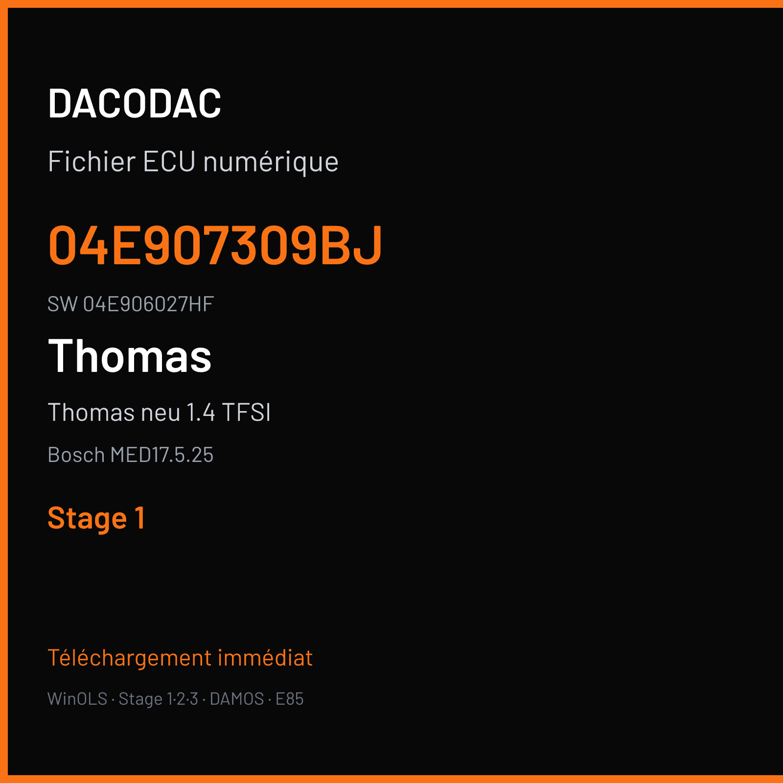 Thomas neu 1.4 TFSI 150 ch — Bosch MED17.5.25 — 04E907309BJ · 04E906027HF · 011231 — Stage 1