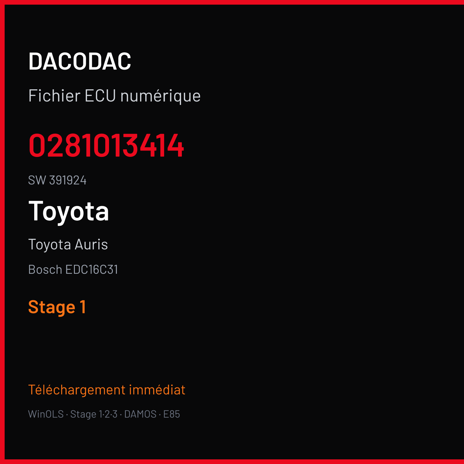 Toyota Auris (2007) — Bosch EDC16C31 — 0281013414 · 391924 — Stage 1