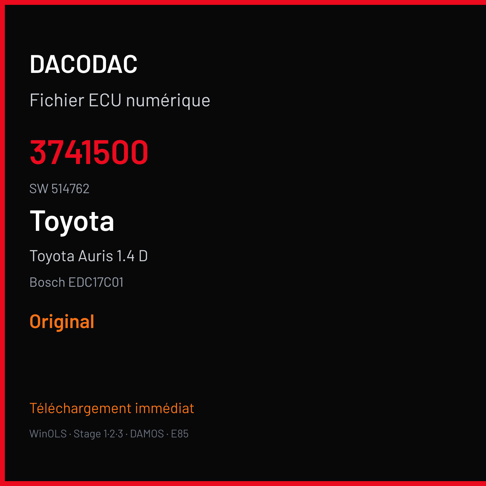 Toyota Auris 1.4 D (2012) — Bosch EDC17C01 — 3741500 · 514762 — Original