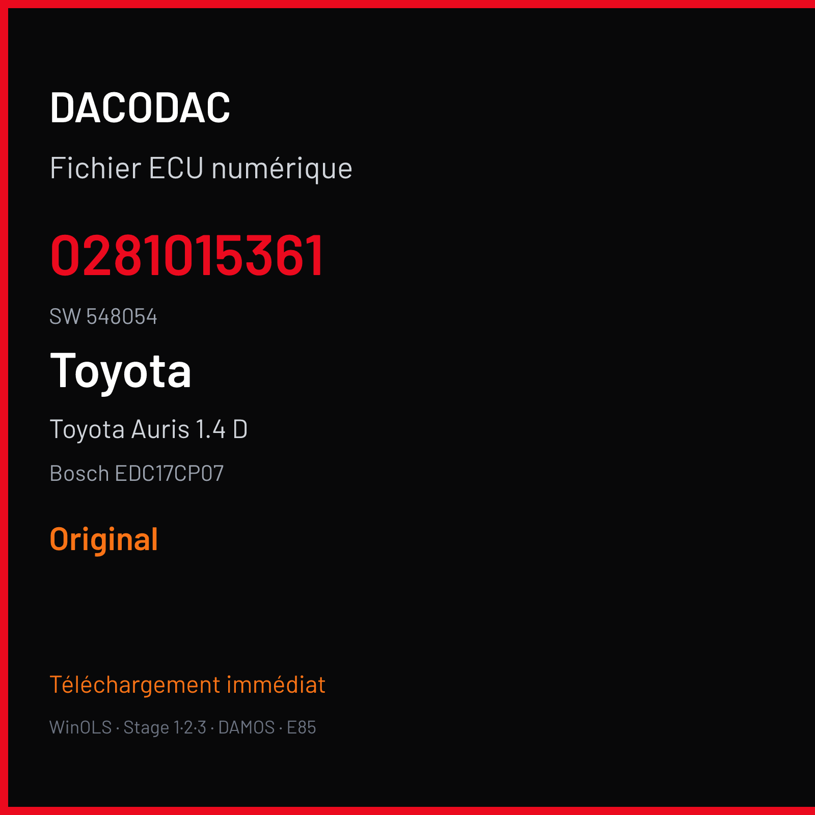 Toyota Auris 1.4 D (2010) — Bosch EDC17CP07 — 0281015361 · 548054 — Original