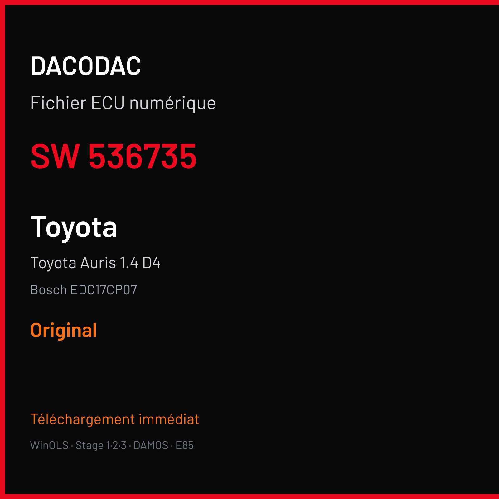 Toyota Auris 1.4 D4 — Bosch EDC17CP07 — 536735 — Original