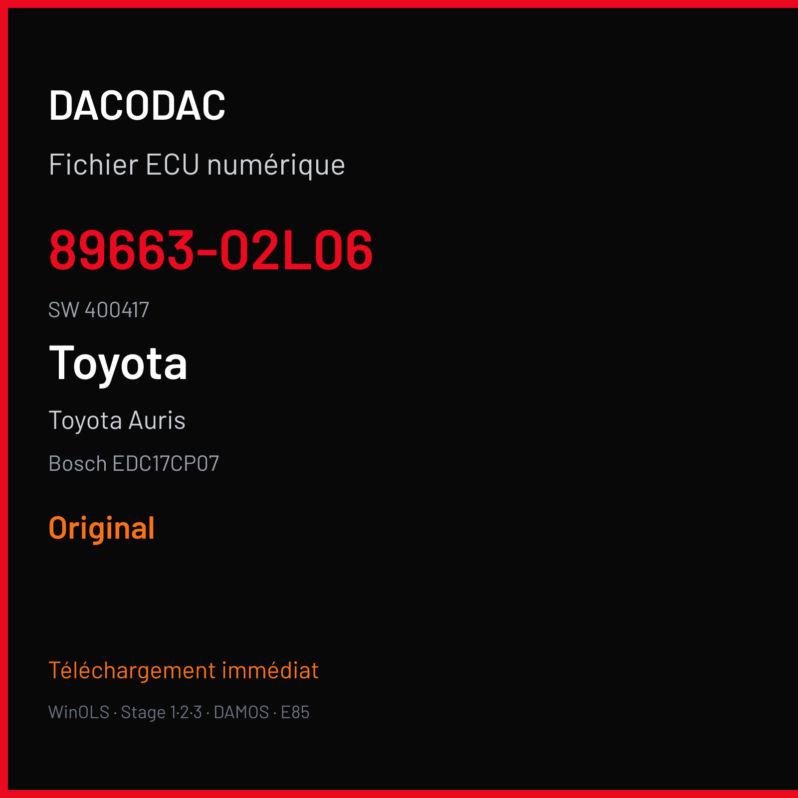 Toyota Auris (2009) — Bosch EDC17CP07 — 89663-02L06 · 400417 — Original