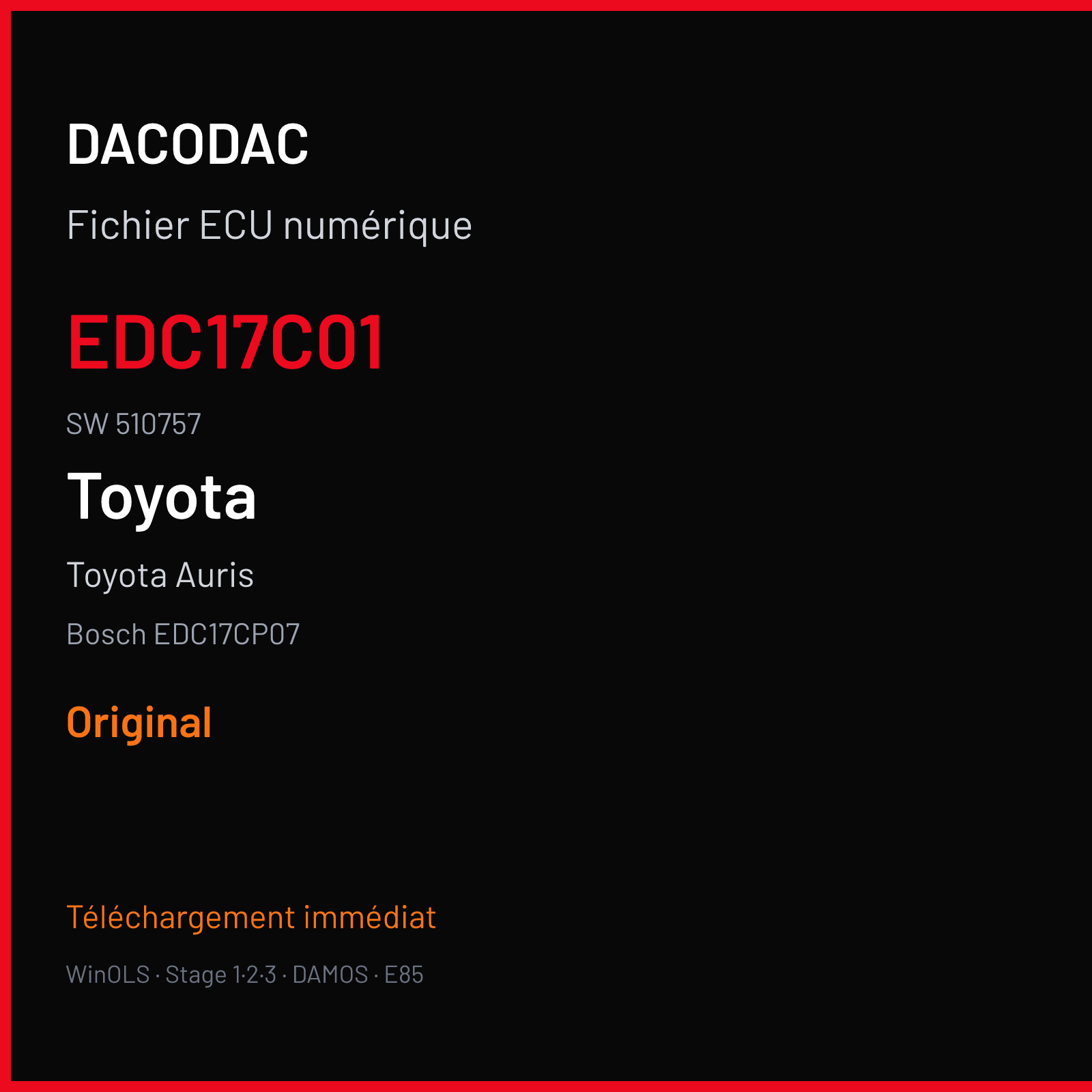 Toyota Auris (2011) — Bosch EDC17CP07 — EDC17C01 · 510757 — Original