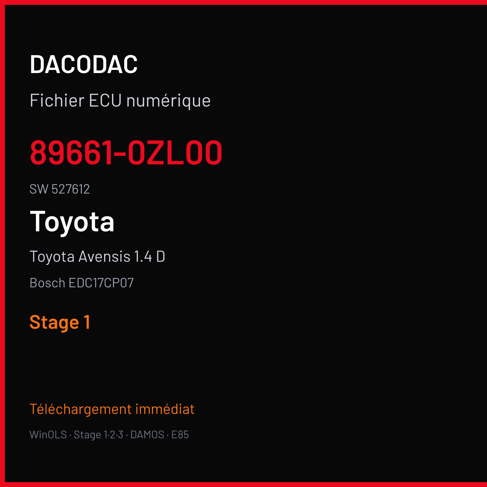 Toyota Avensis 1.4 D (2013) — Bosch EDC17CP07 — 89661-0ZL00 · 527612 — Stage 1
