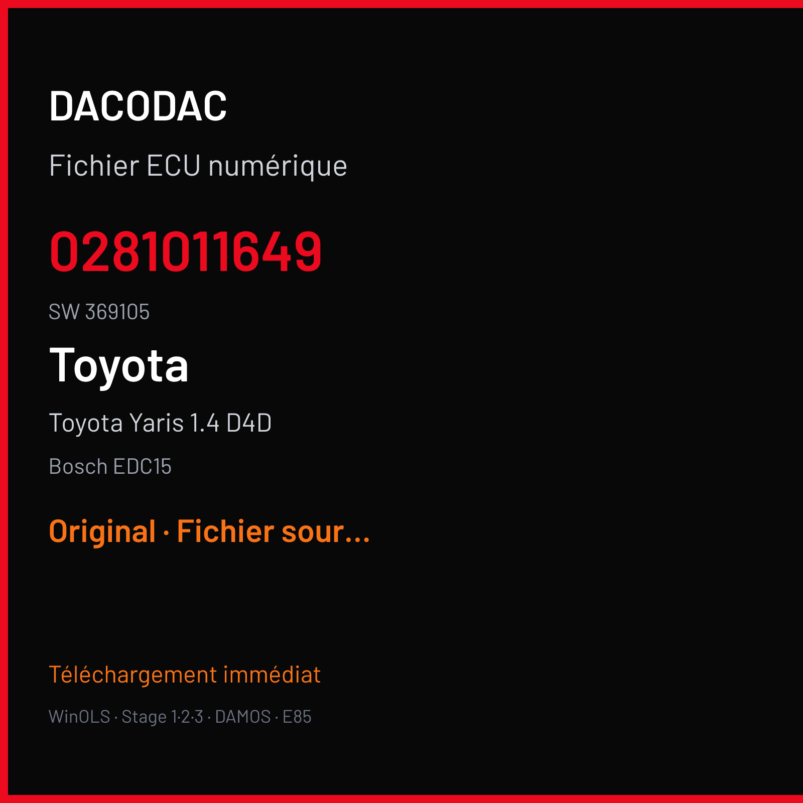Toyota Yaris 1.4 D4D (2002) — Bosch EDC15 — 0281011649 · 369105 — Original