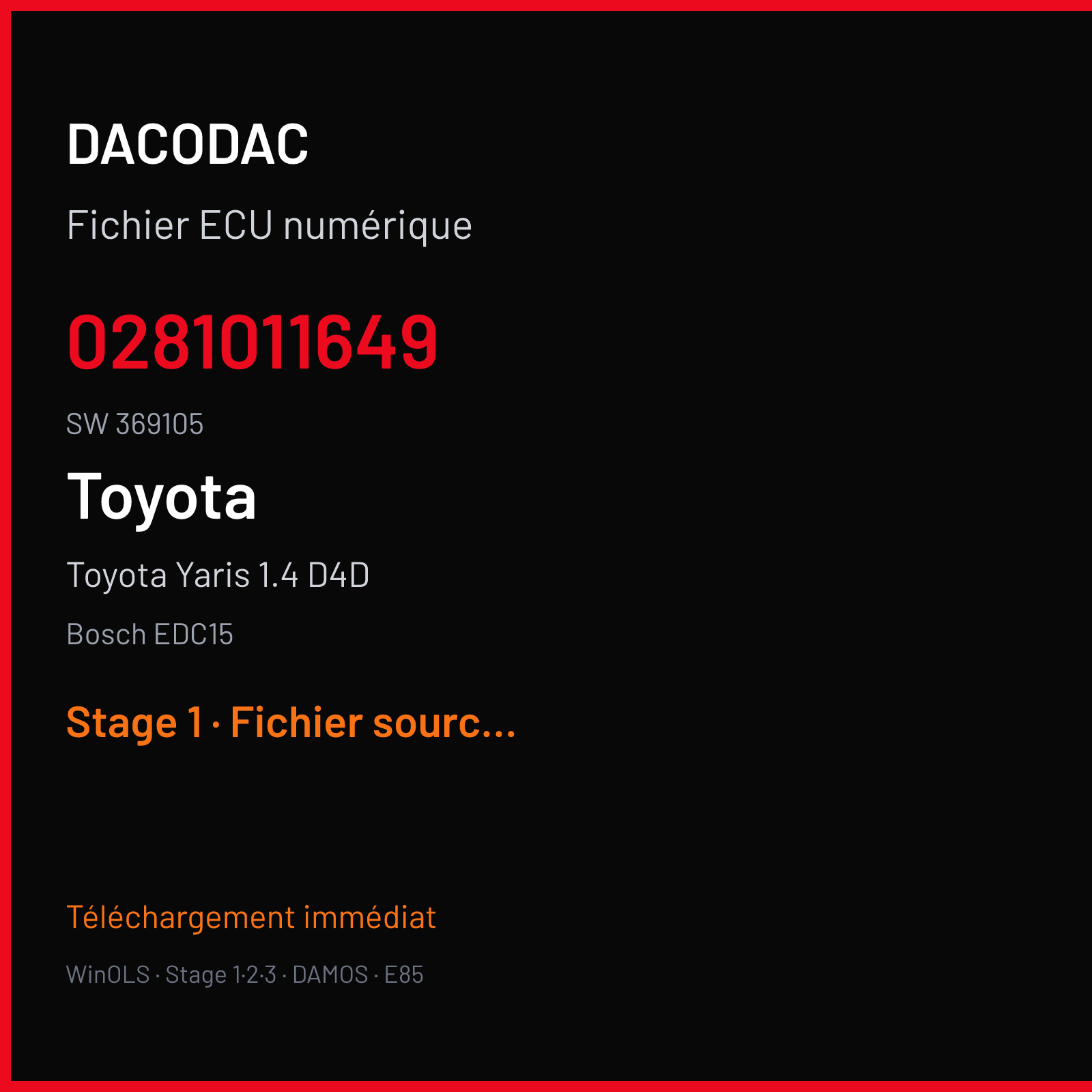 Toyota Yaris 1.4 D4D (2002) — Bosch EDC15 — 0281011649 · 369105 — Stage 1