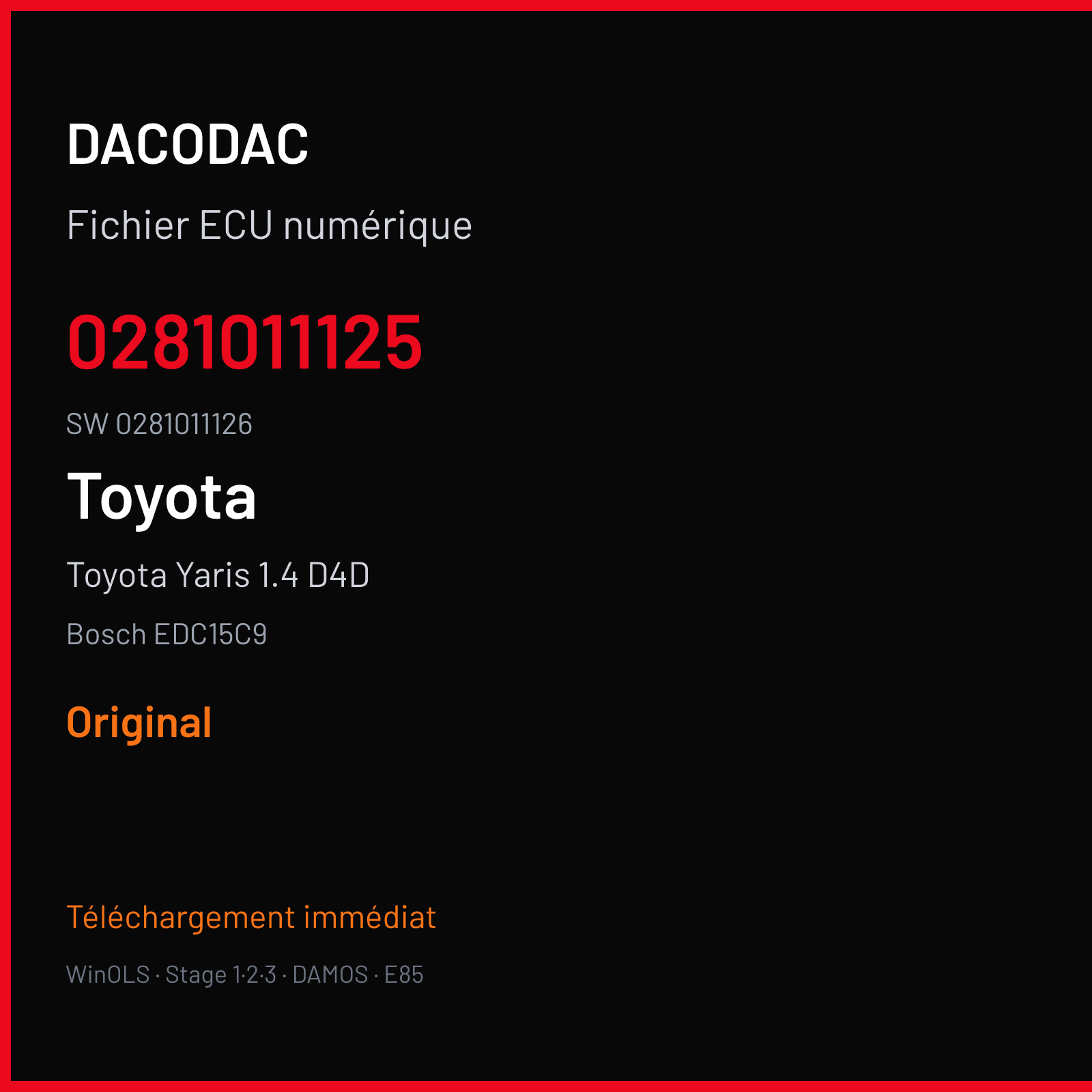 Toyota Yaris 1.4 D4D 75 ch (2003) — Bosch EDC15C9 — 0281011125 · 0281011126 · 366963 — Original