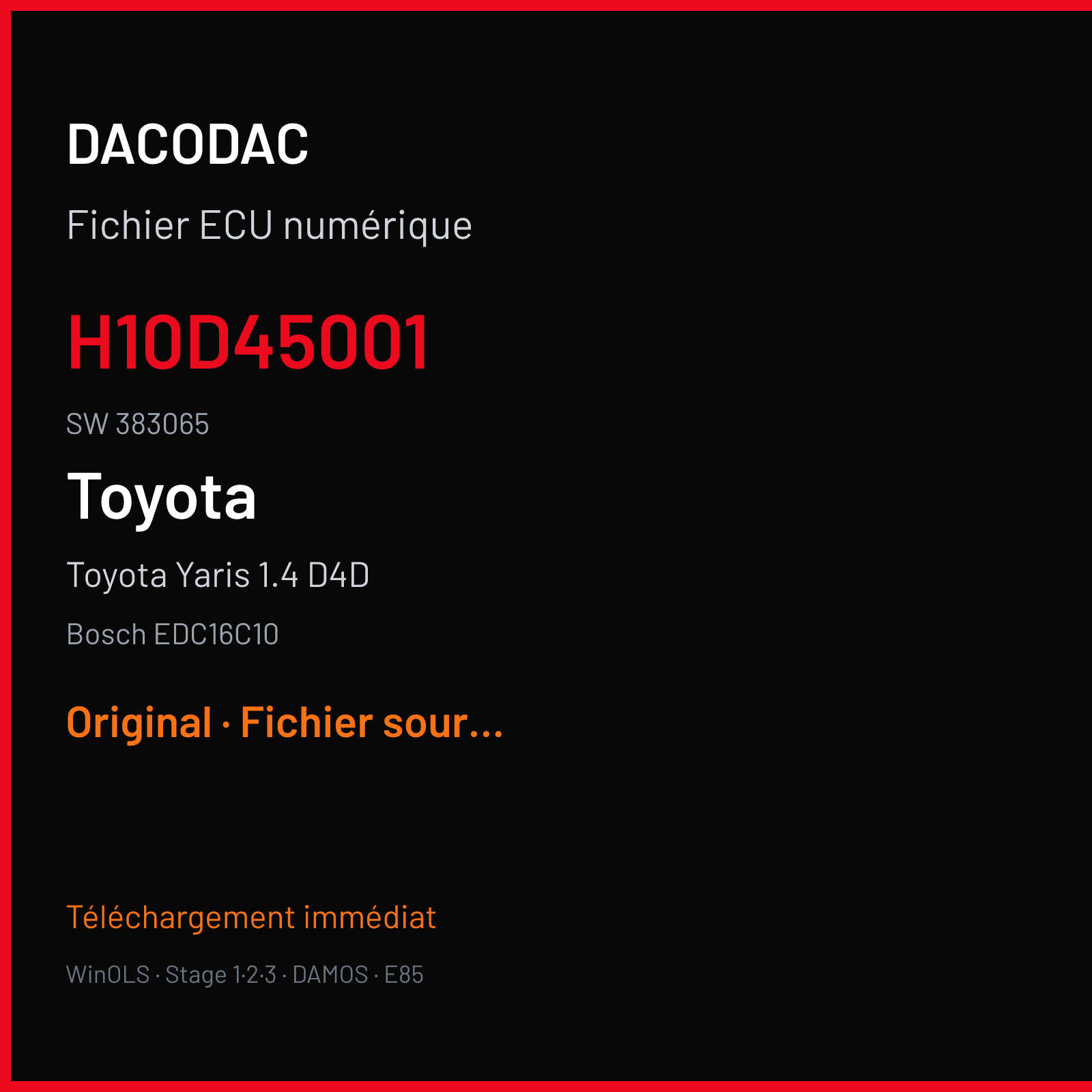 Toyota Yaris 1.4 D4D (2007) — Bosch EDC16C10 — H10D45001 · 383065 — Original