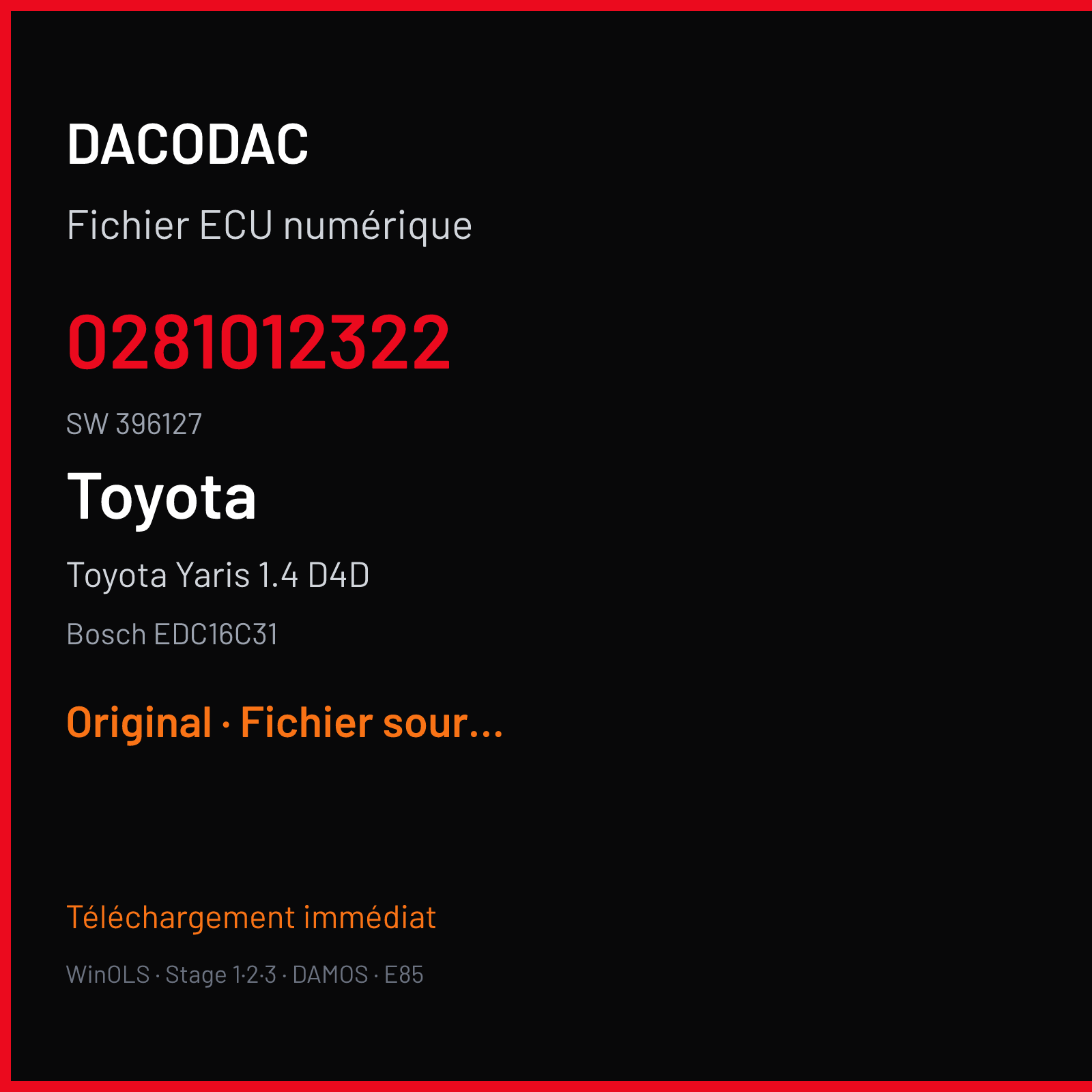 Toyota Yaris 1.4 D4D (2006) — Bosch EDC16C31 — 0281012322 · 396127 — Original