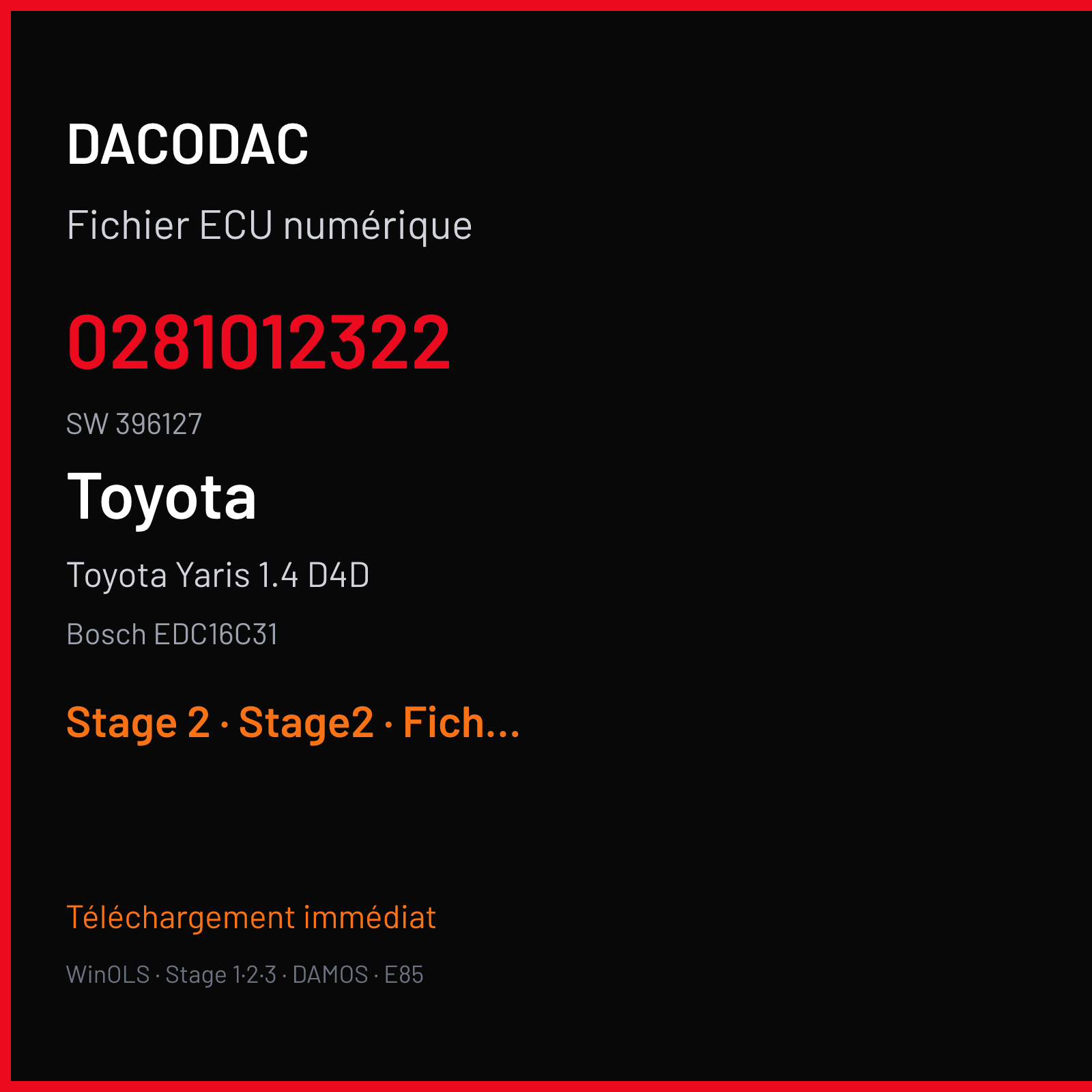 Toyota Yaris 1.4 D4D (2006) — Bosch EDC16C31 — 0281012322 · 396127 — Stage 2