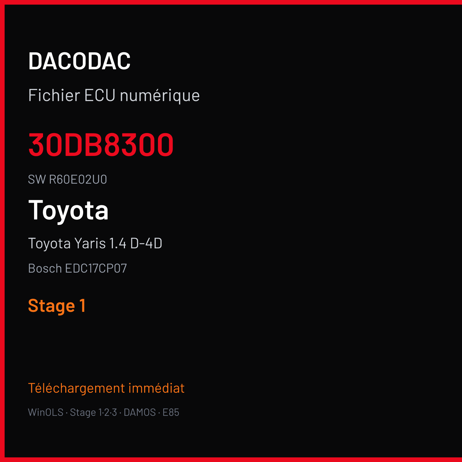 Toyota Yaris 1.4 D-4D 90 ch (2012) — Bosch EDC17CP07 — 30DB8300 · R60E02U0 · 2MK5 536724 — Stage 1