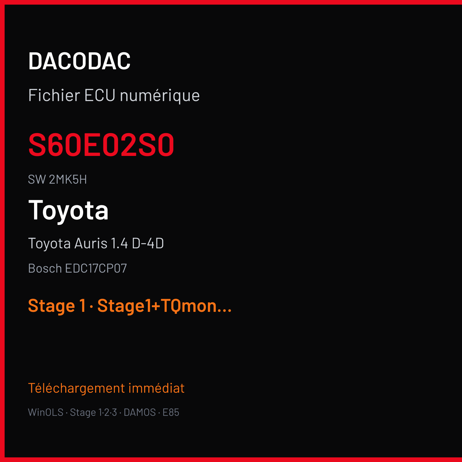 Toyota Auris 1.4 D-4D 90 ch (2011) — Bosch EDC17CP07 — S60E02S0 · 2MK5H · 89663-02M13- 1037536736 P935V601 — Stage 1