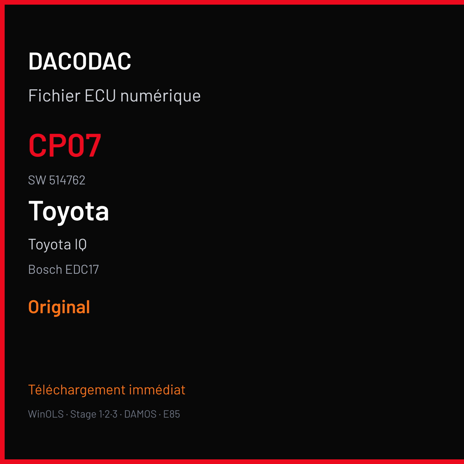 Toyota IQ (2011) — Bosch EDC17 — CP07 · 514762 — Original