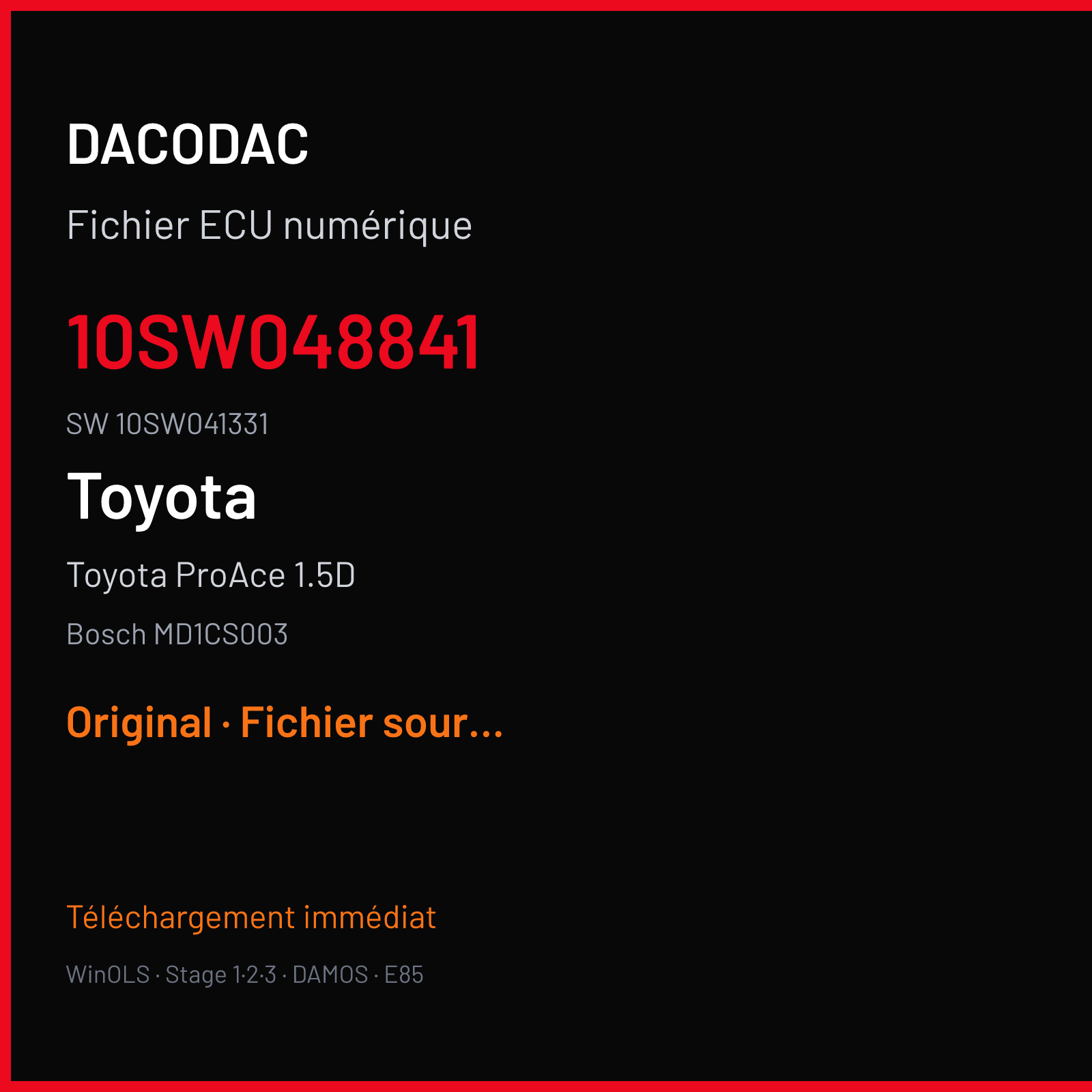 Toyota ProAce 1.5D 100 ch (2020) — Bosch MD1CS003 — 10SW048841 · 10SW041331 · 562490 — Original