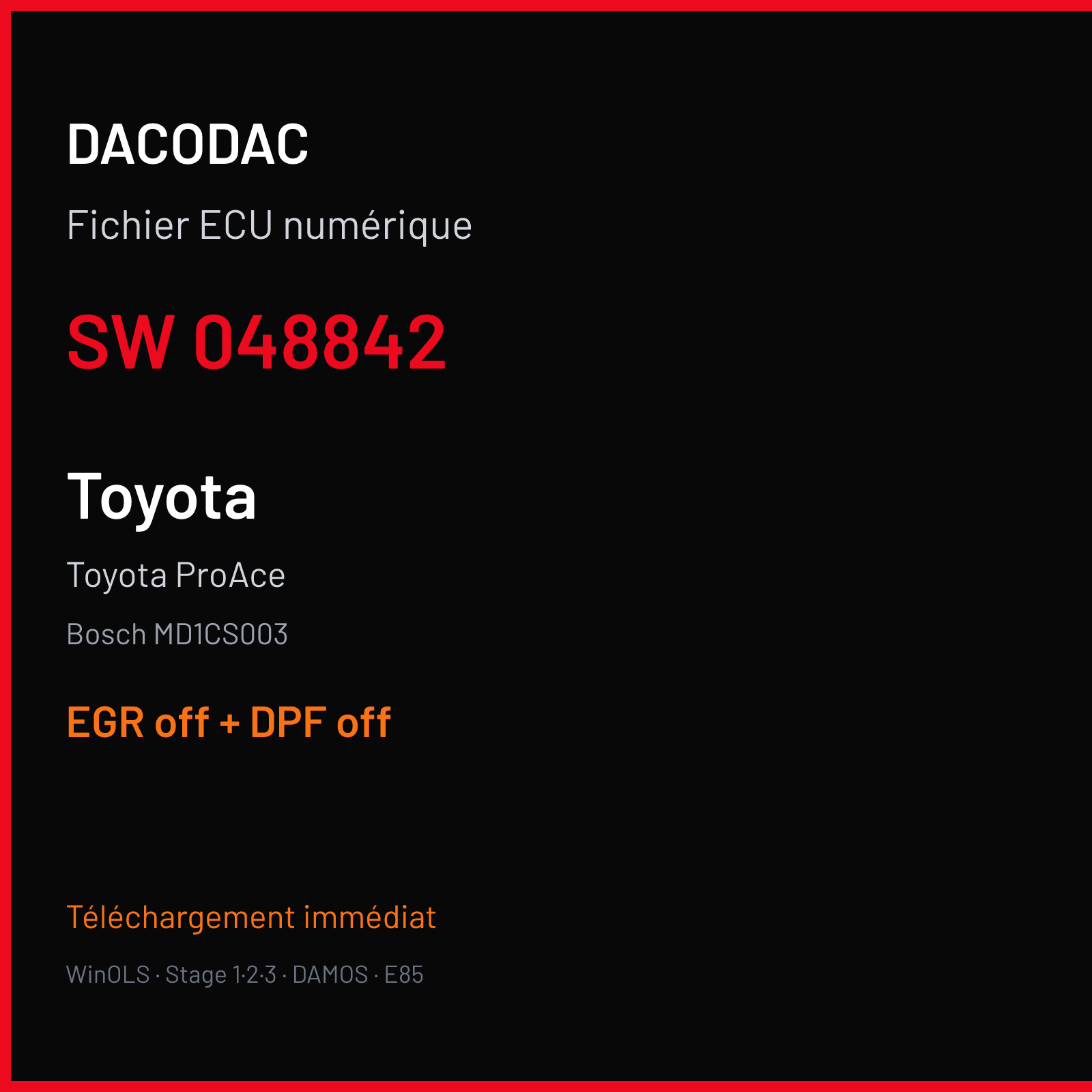 Toyota ProAce — Bosch MD1CS003 — 048842 — EGR off + DPF off