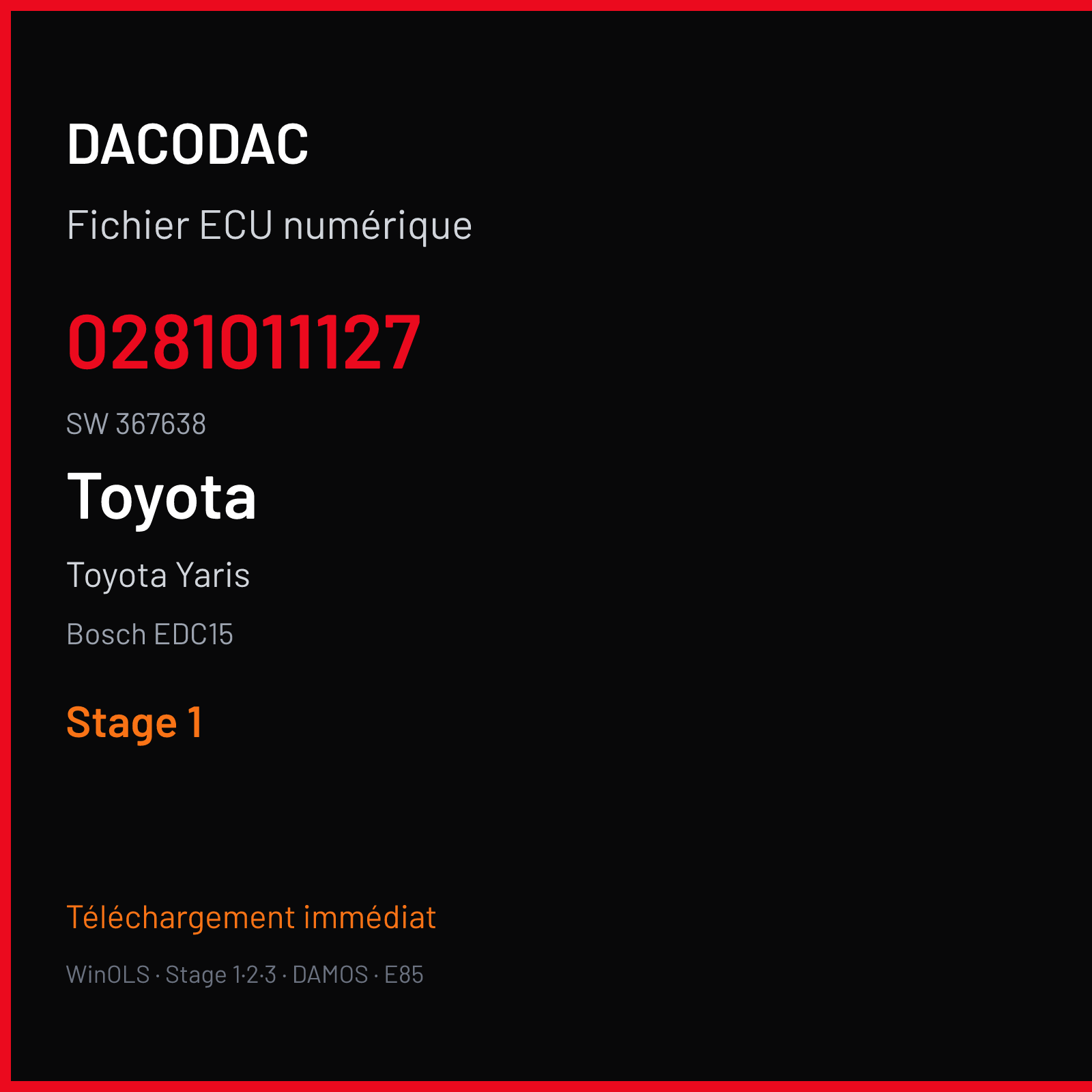 Toyota Yaris (2006) — Bosch EDC15 — 0281011127 · 367638 — Stage 1