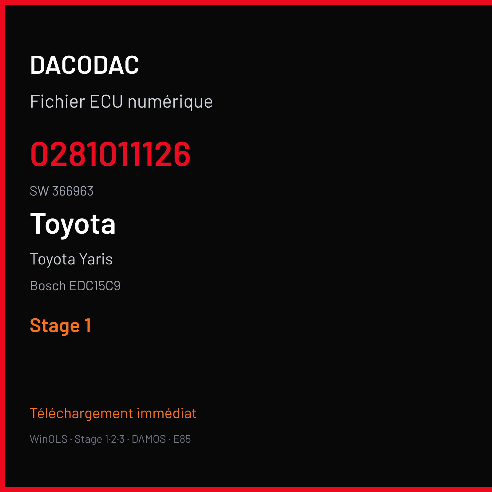 Toyota Yaris (2003) — Bosch EDC15C9 — 0281011126 · 366963 — Stage 1