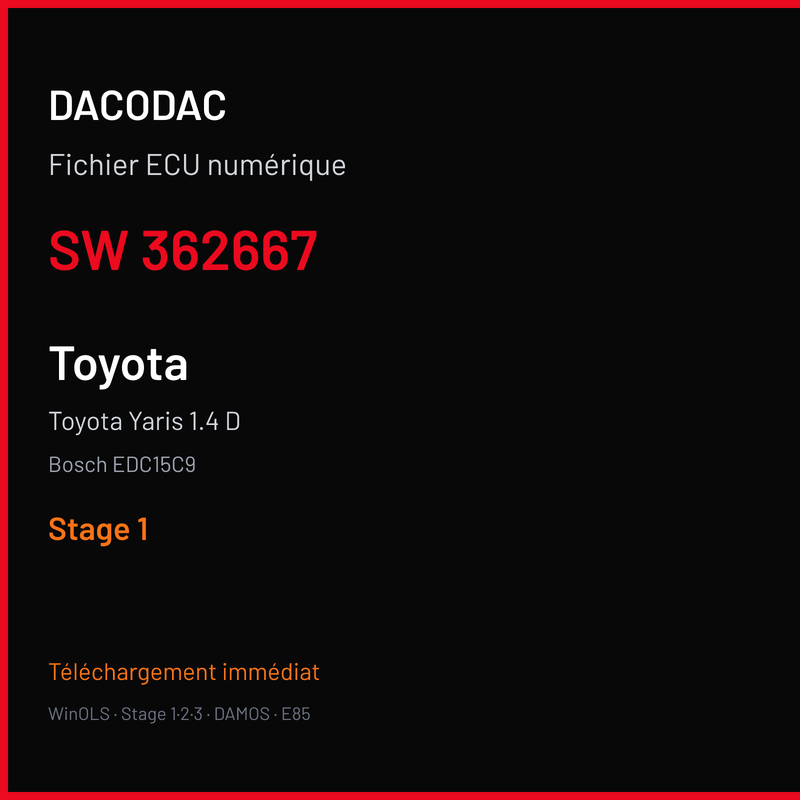 Toyota Yaris 1.4 D (2002) — Bosch EDC15C9 — 362667 — Stage 1