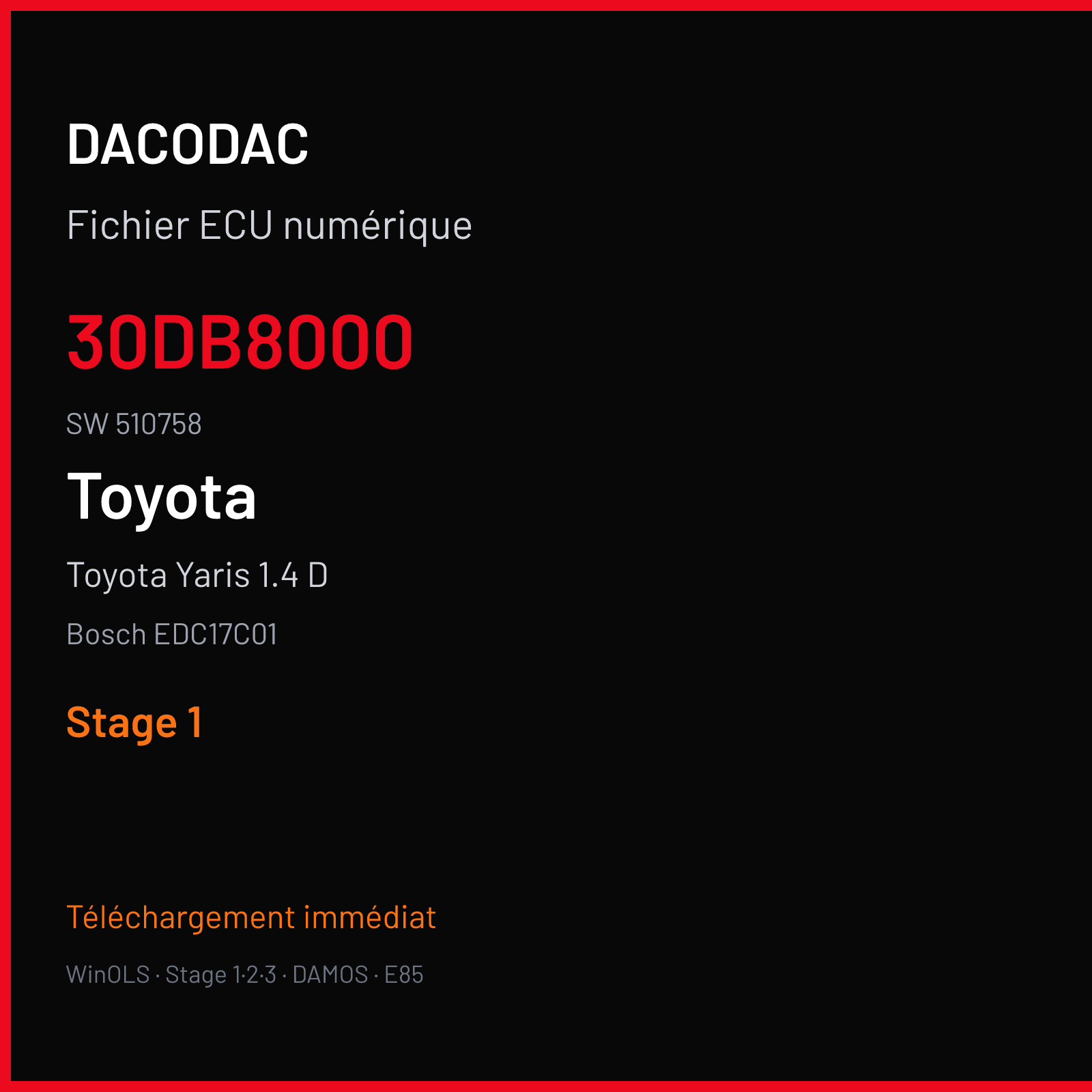 Toyota Yaris 1.4 D (2011) — Bosch EDC17C01 — 30DB8000 · 510758 — Stage 1