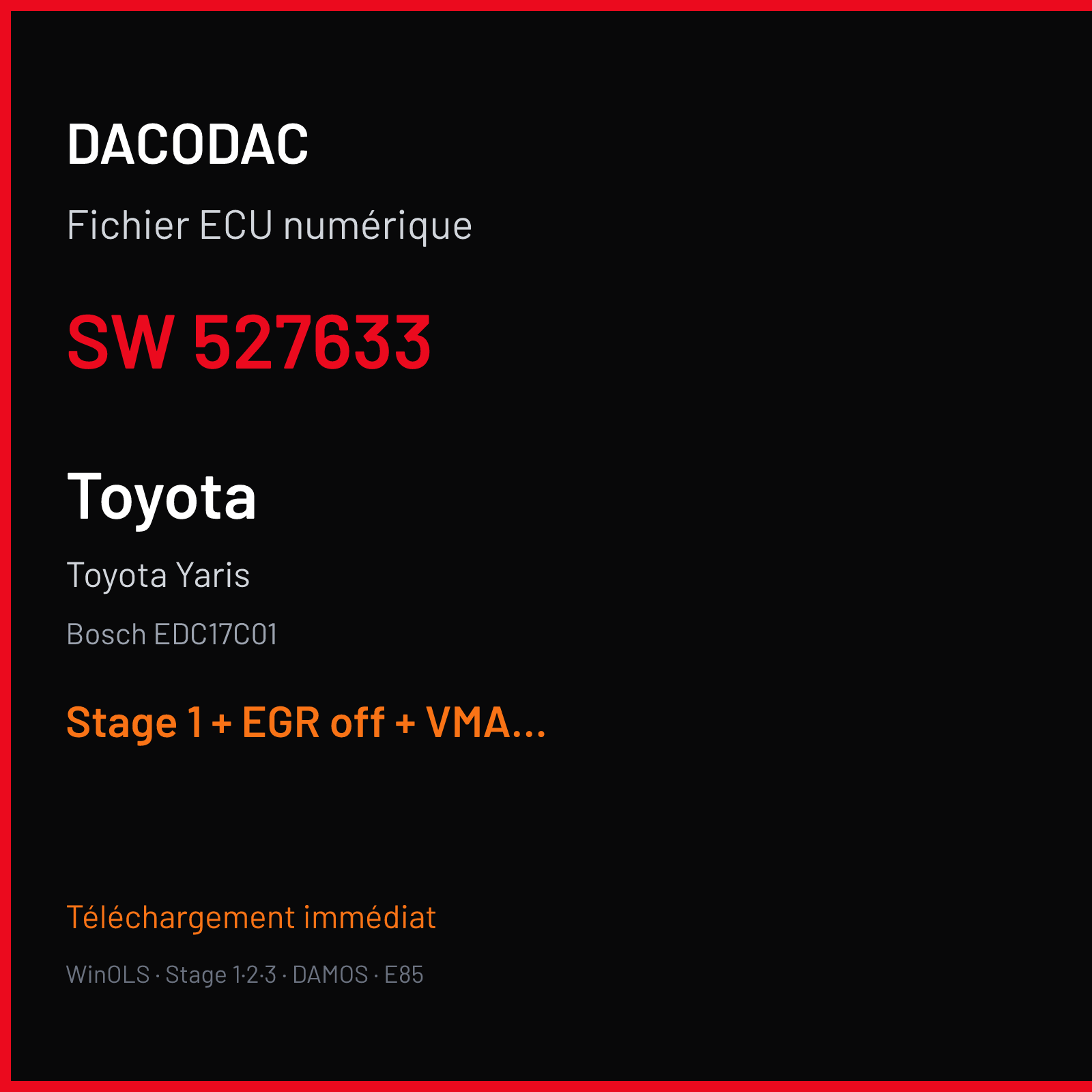 Toyota Yaris — Bosch EDC17C01 — 527633 — Stage 1 + EGR off + VMAX off